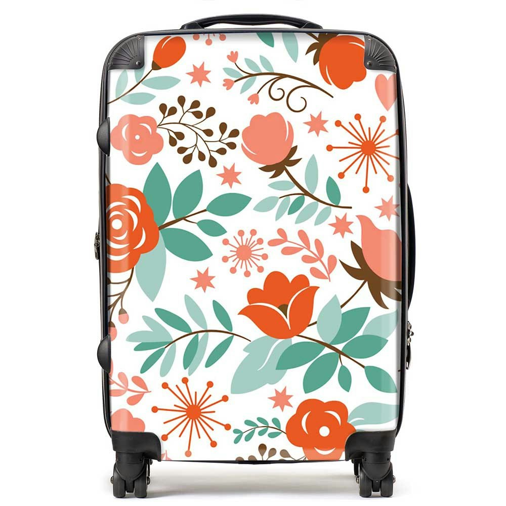 Warren Reed Orange Floral Pattern Suitcase - Medium