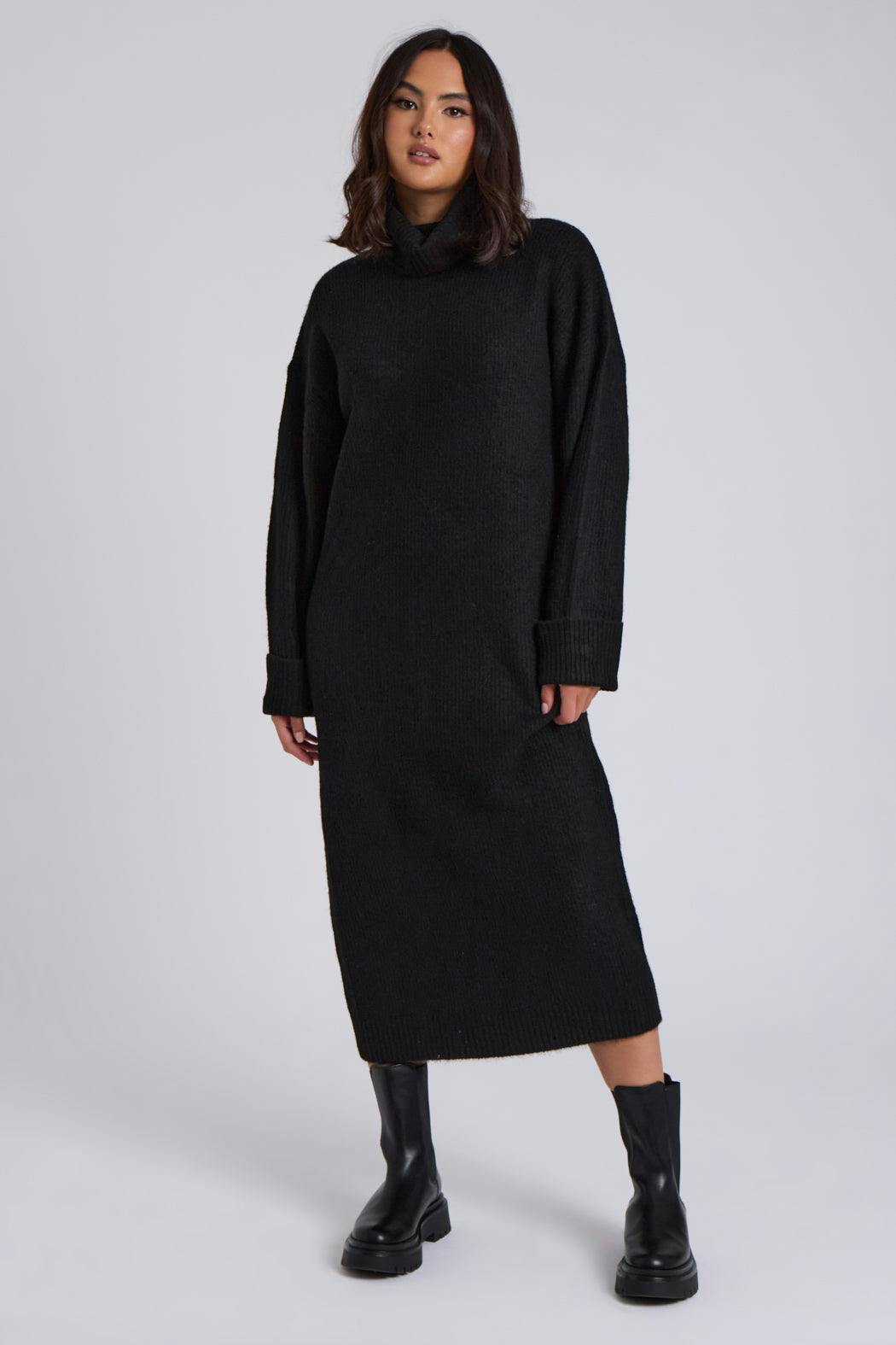 Urban Bliss Black Roll Neck Midi Dress - S