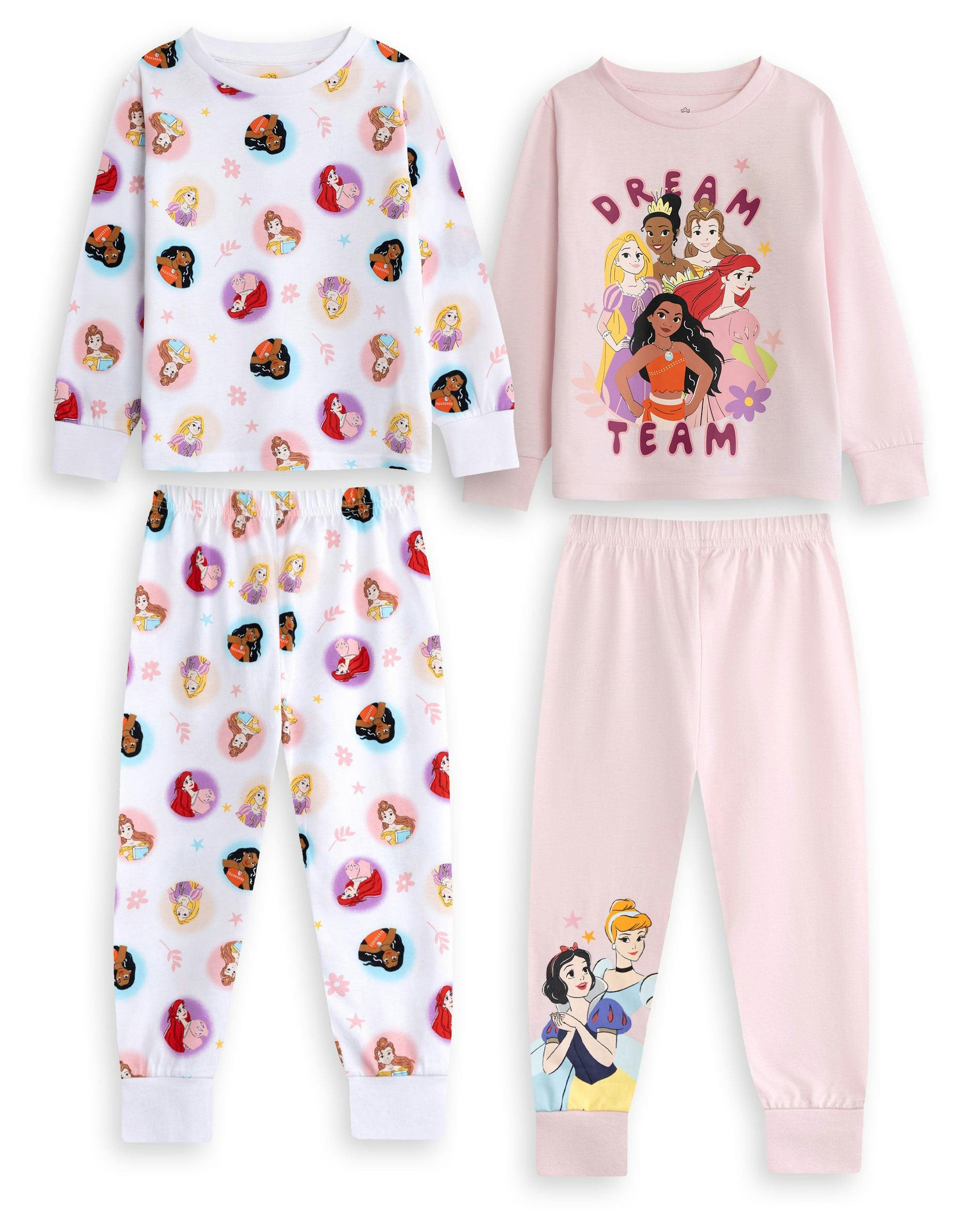 Vanilla Underground Girls White Disney Multicoloured Princess Multi-Pack Of 2 Long Sleeve Long Leg Pyjama Set - 3-4 Years
