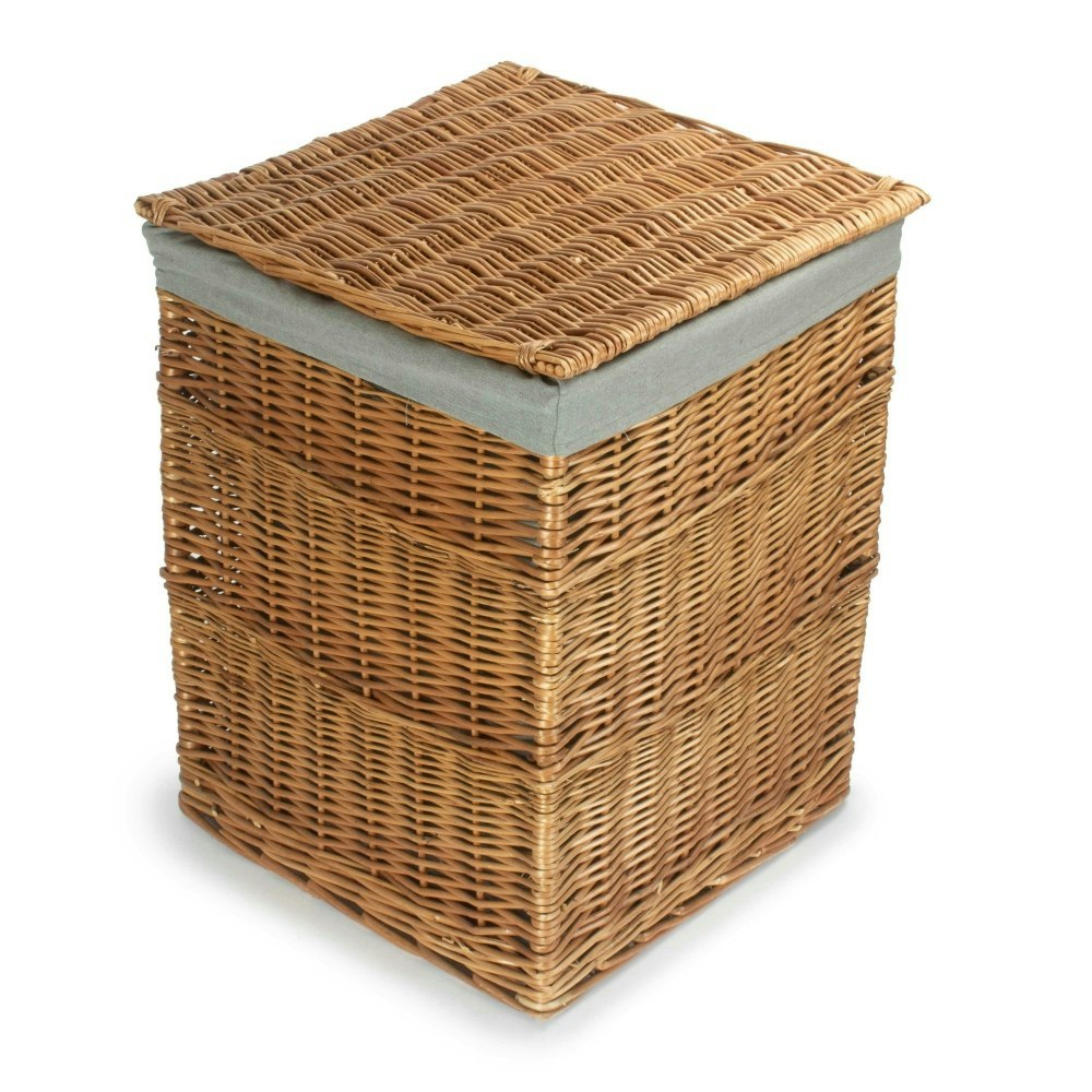 Red Hamper Red/Light/Grey Hamper Large Steamed Wicker Square Laundry Basket With Sage Lining