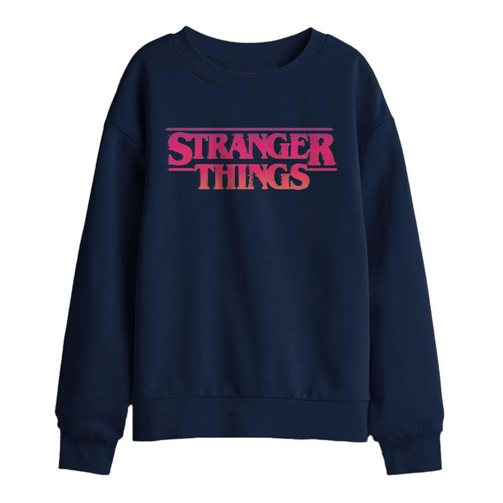 Stranger Things Kids Sunset Logo Sweatshirt - Navy - 9-11 Years - Navy - 50% Cotton/50% Polyester
