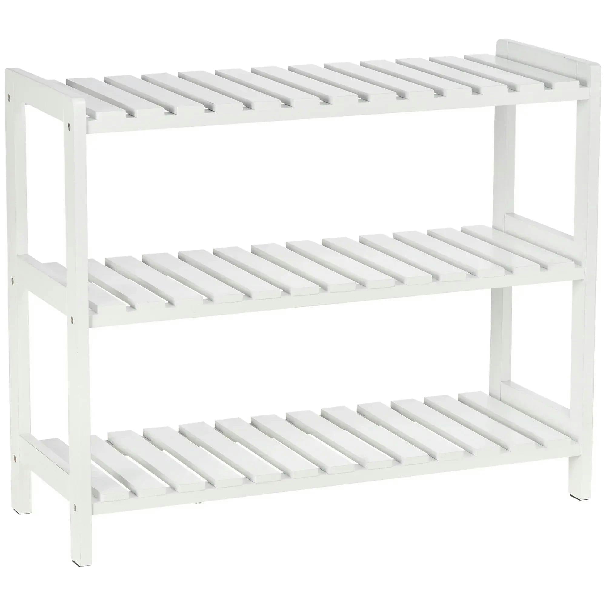 Homcom 3-Tier Shoe Rack Wood Slatted Shelves Open Storage White - Image 6