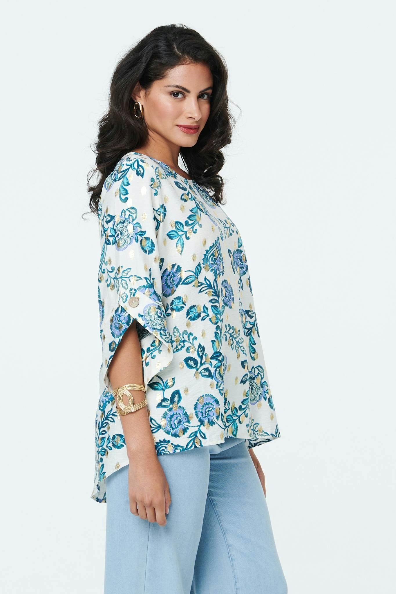 Izabel London Blue Paisley Metallic Print 3/4 Sleeve Tunic - 8