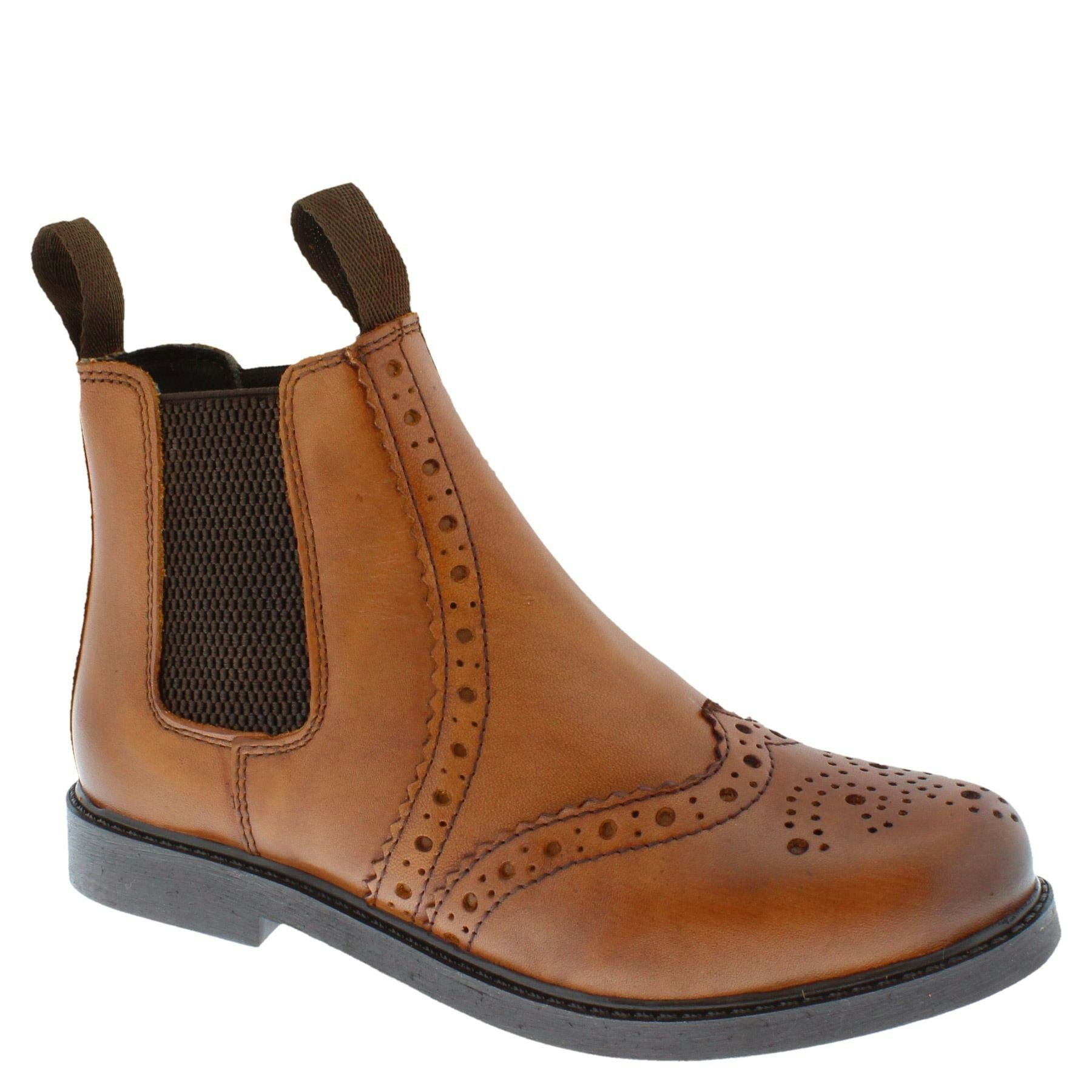Frank James Boys Cheltenham Girls Brogue Chelsea Leather Jodphur Boots - Tan Antique - 12 Jr Uk - 12 Jr Uk