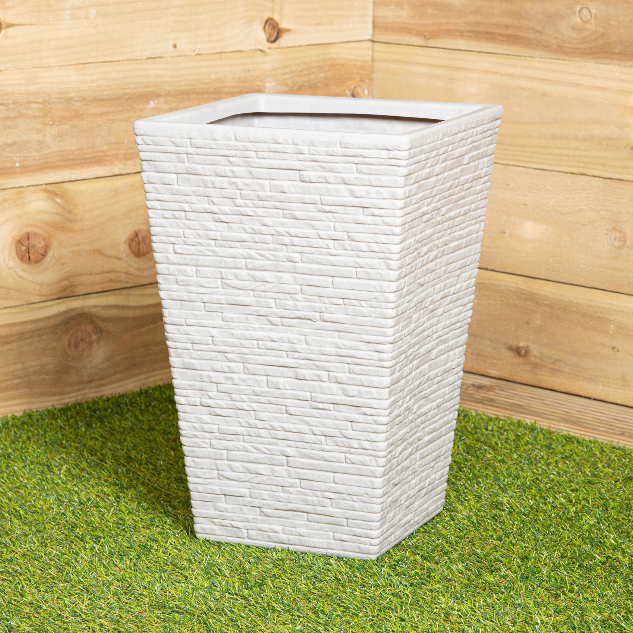Rackhams 45Cm Tall Plastic Slate Effect Garden Patio Planter In Stone