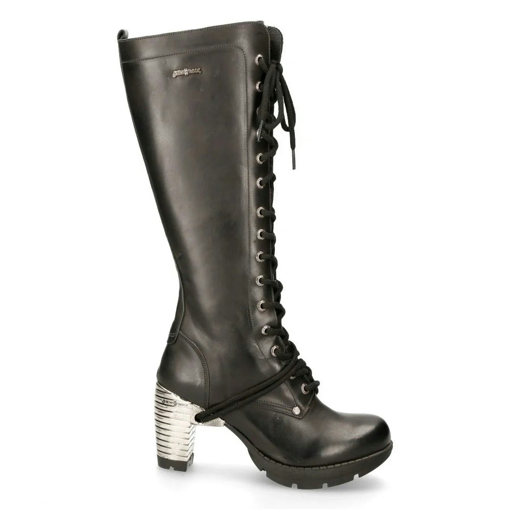 New Rock Women's Black Tr005-S1 Knee High High Heeled Boots - Eu 42