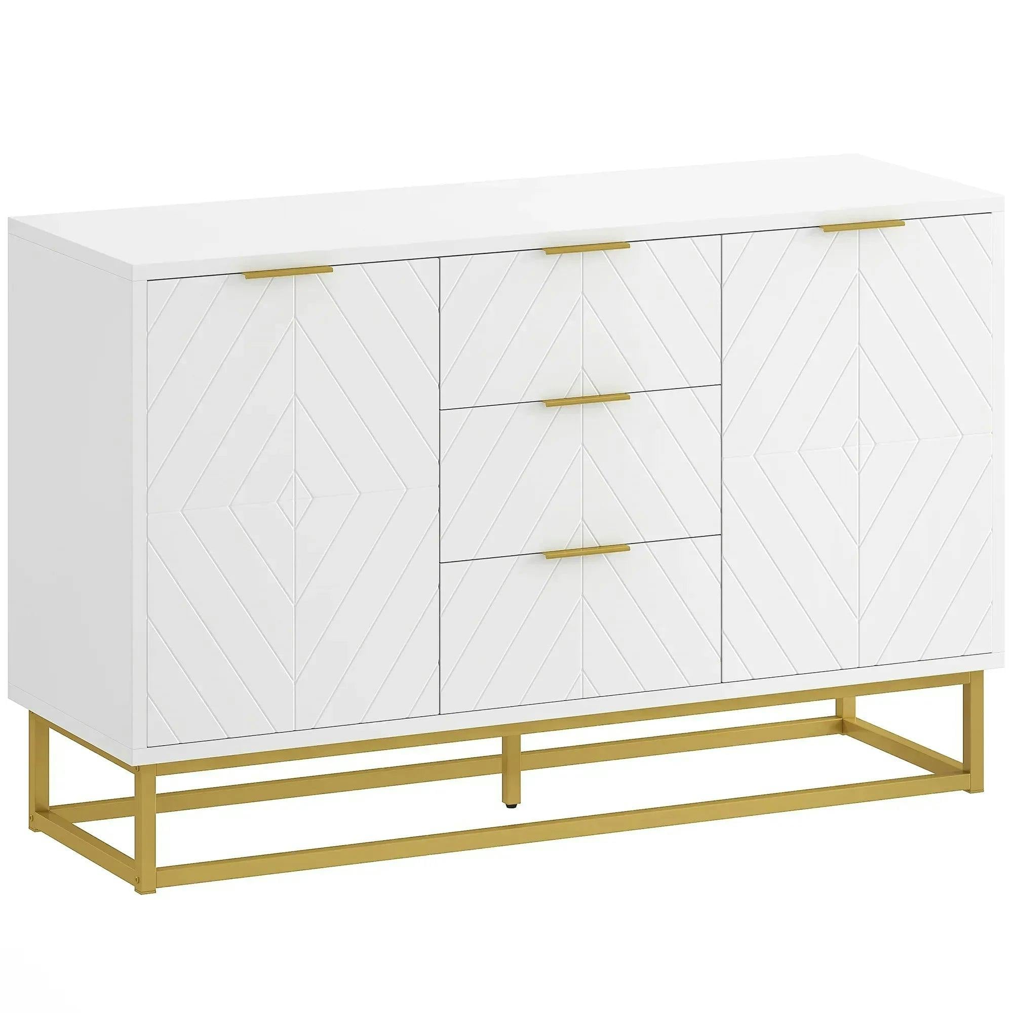 HOMCOM Sideboard for Living Room, Storage Cabinet, Gold Metal Base, White | Modern Geometric Pattern Storage Cabinet, Gold Metal Base, Freestanding Cupboard, Dining Room, Kitchen, Hallway - Image 3