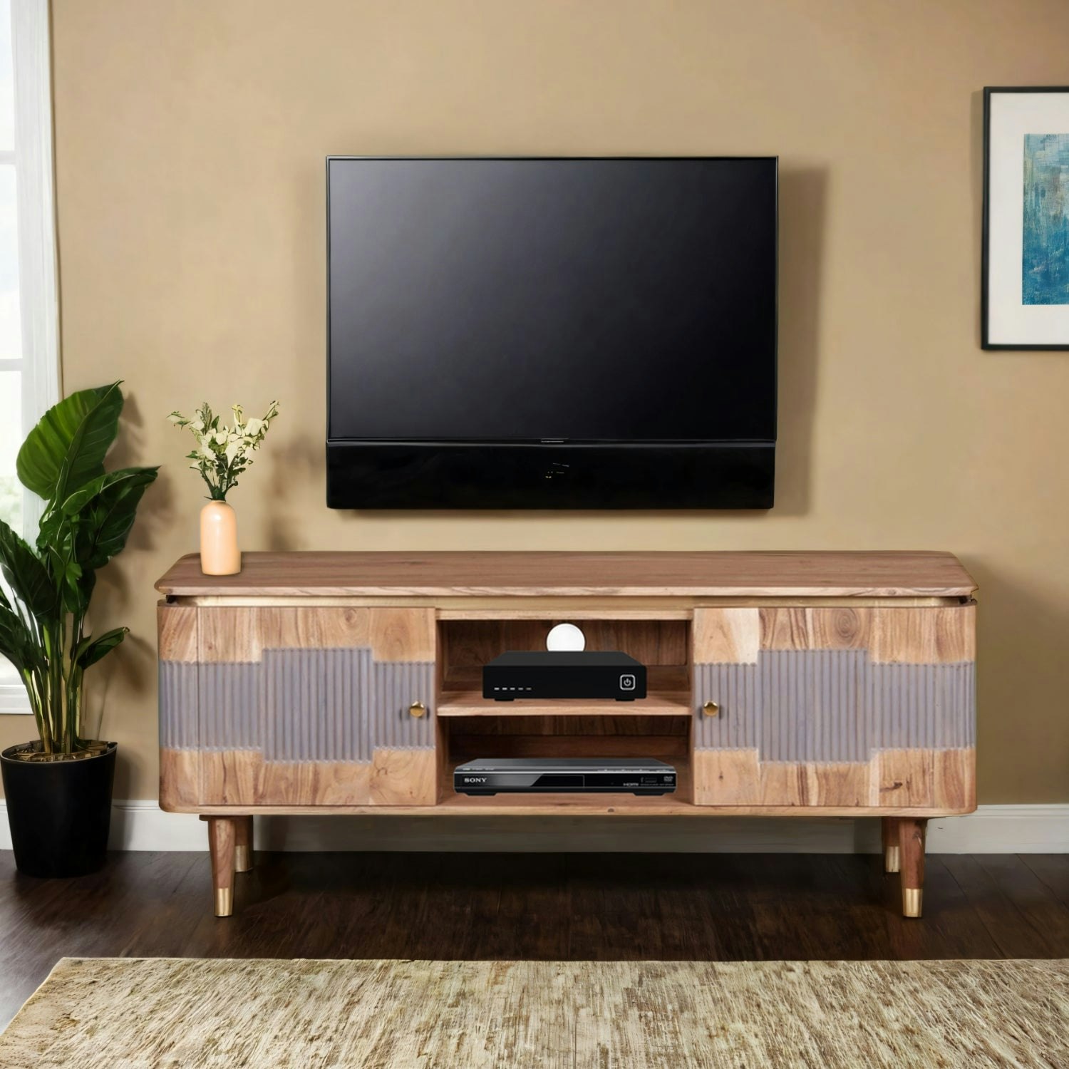 Ih Design Grain Alaina Acacia Wood Tv Unit - 145 Cm - 60 Cm - Wood
