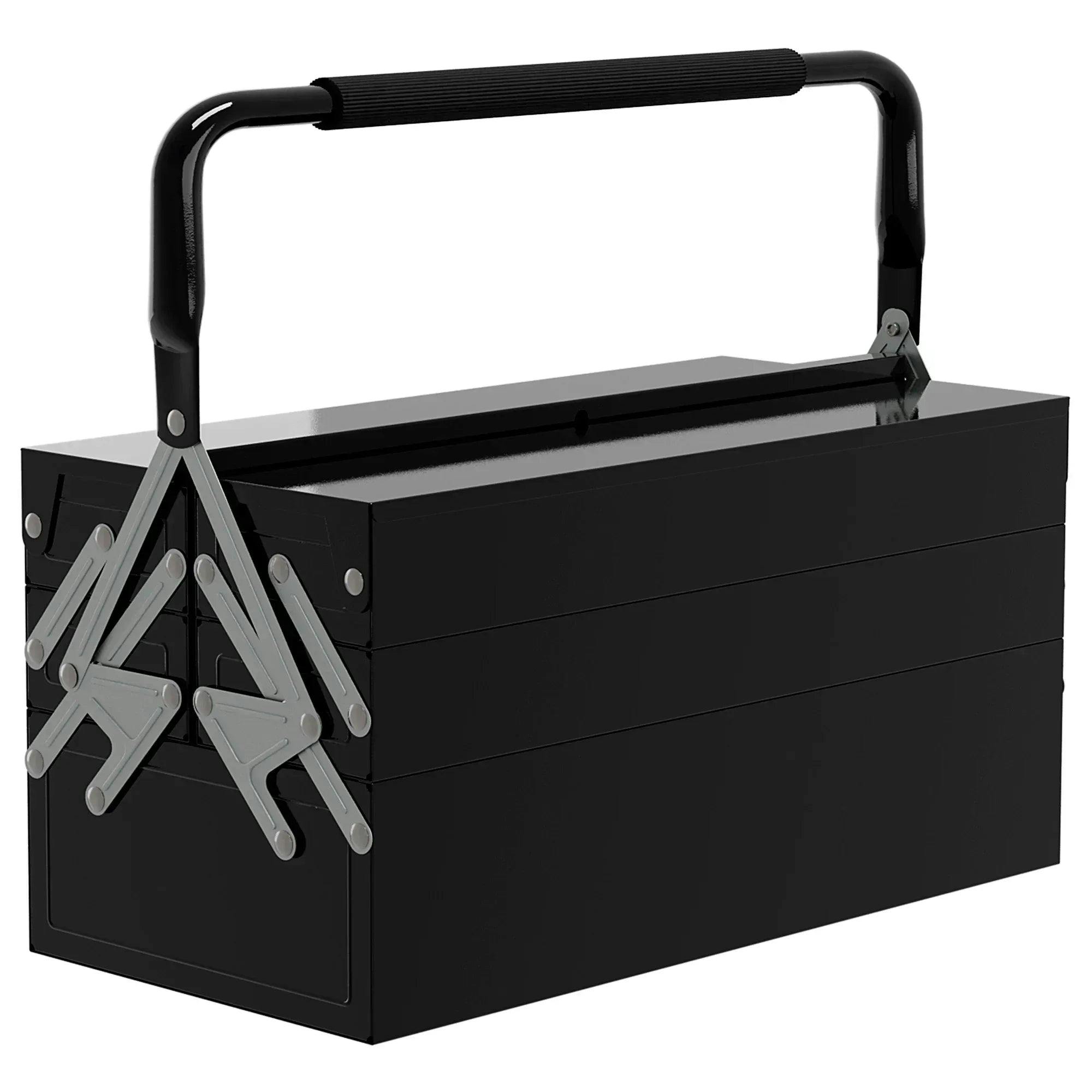 Bobobiy Black 3 Tier Metal Toolbox, 5 Tray Professional Portable Tool Box With Carry Handle For Workshop, 45Cmx20cmx34.5cm,