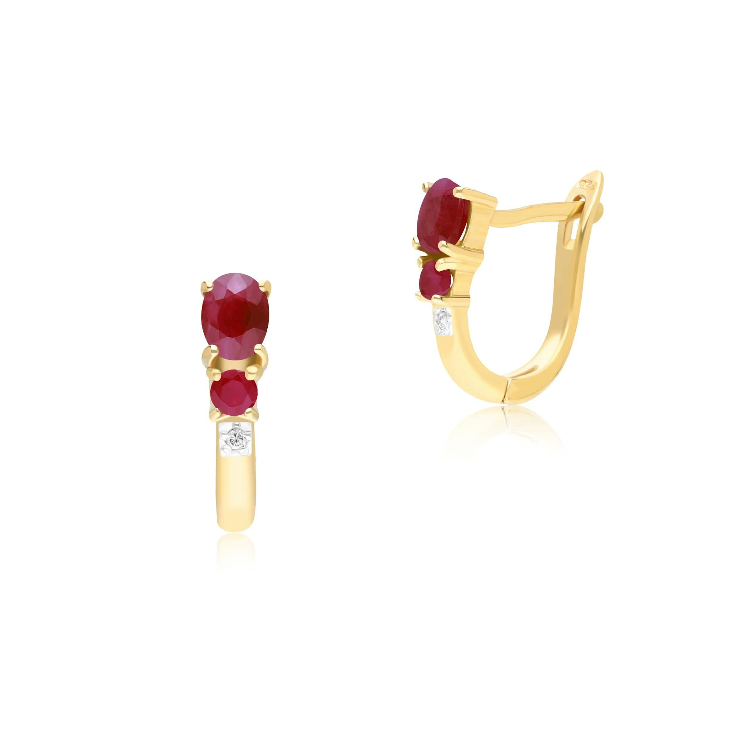 Gemondo Yellow/Gold Classic Oval Ruby & Diamond Omega Back Hoop Earrings In 9Ct