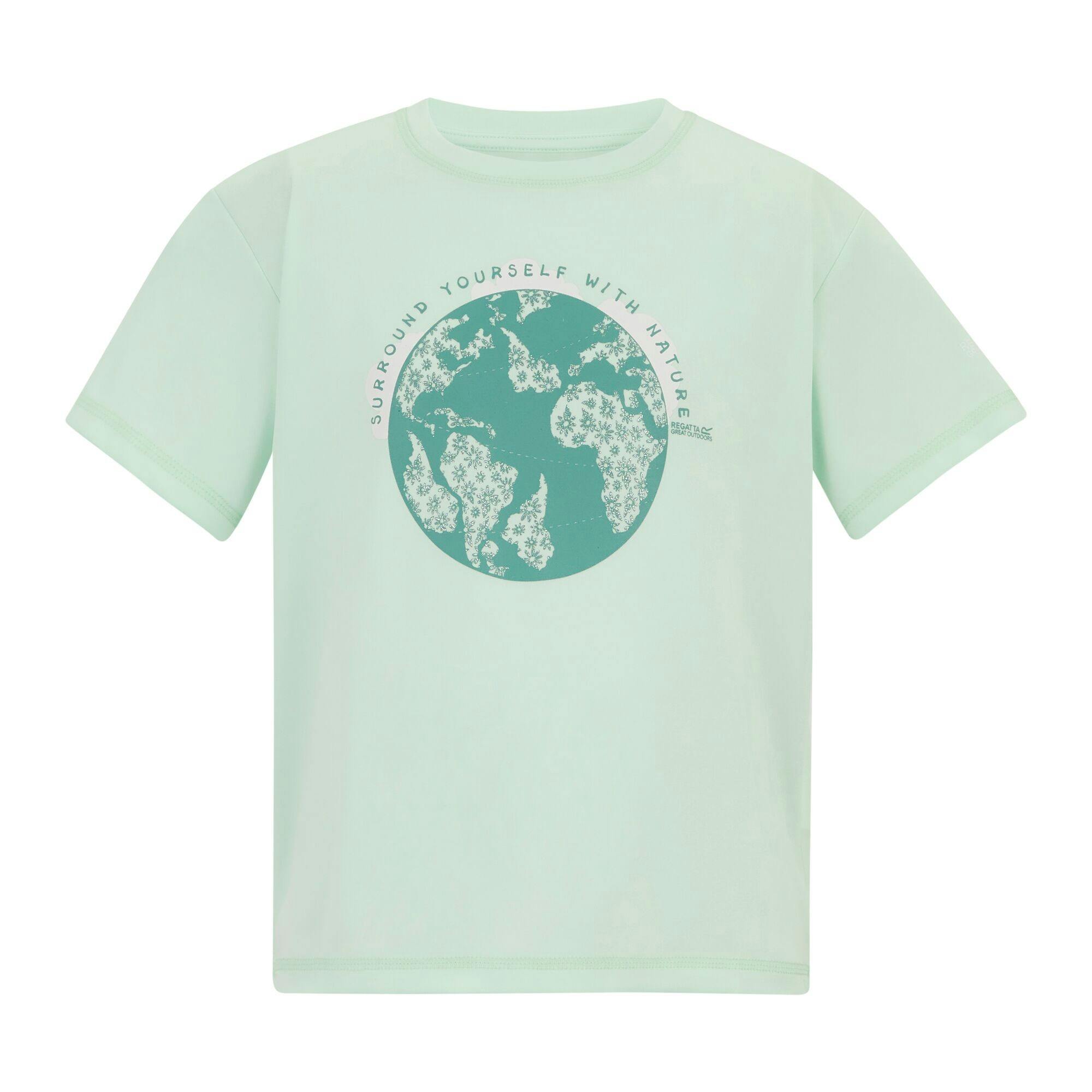 Regatta Kids Aria Globe T-Shirt - Ocean Mist - 14 Years - Ocean Mist - 50% Polyester/50% Recycled Polyester