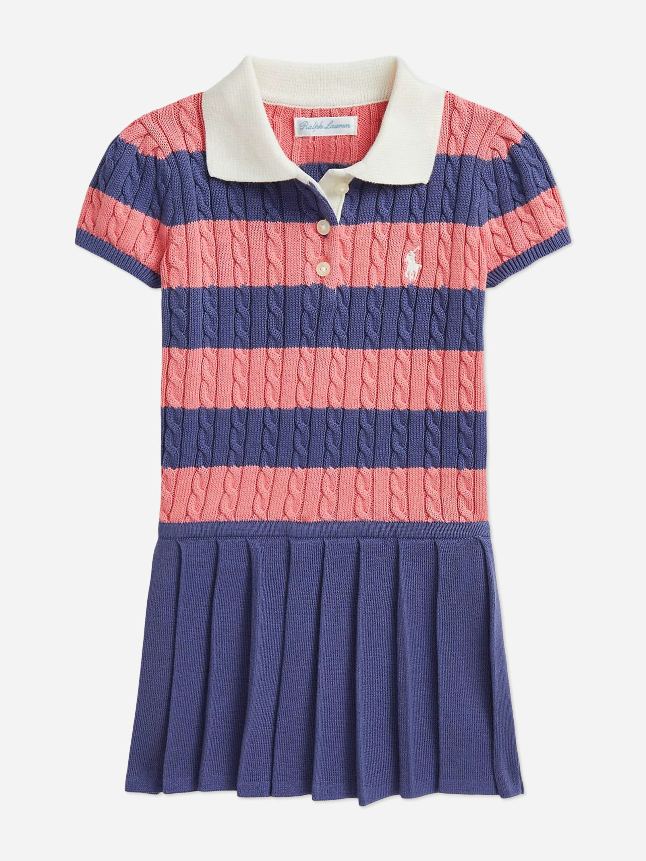 Ralph Lauren Kids Girls Blue Ralph Lauren Baby Striped Cotton Knit Dress In - 18 - 24 Mths