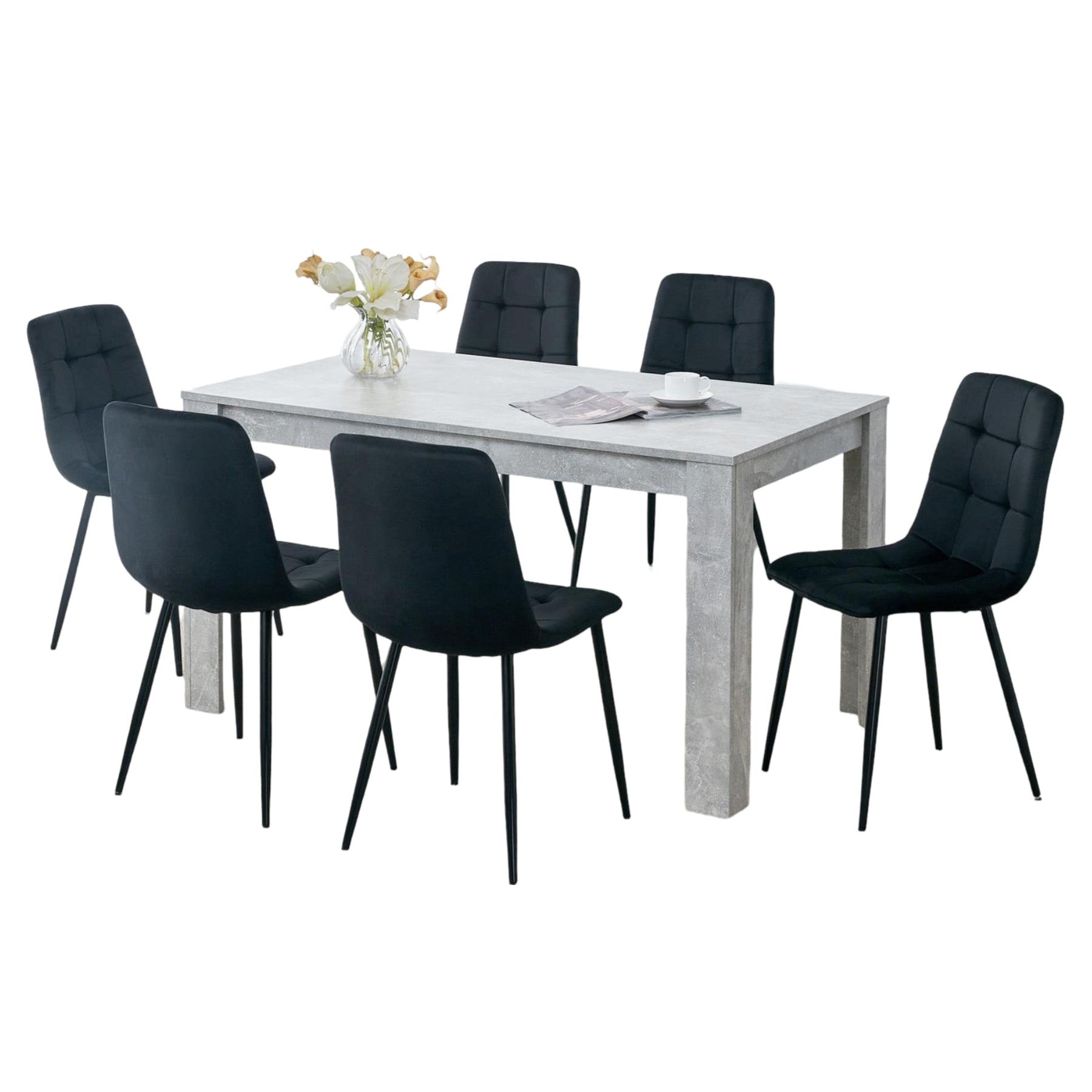 Rackhams Grey/Black Dining Table Set With 6 Chairs Dining Room And Kitchen Table Set Of 6