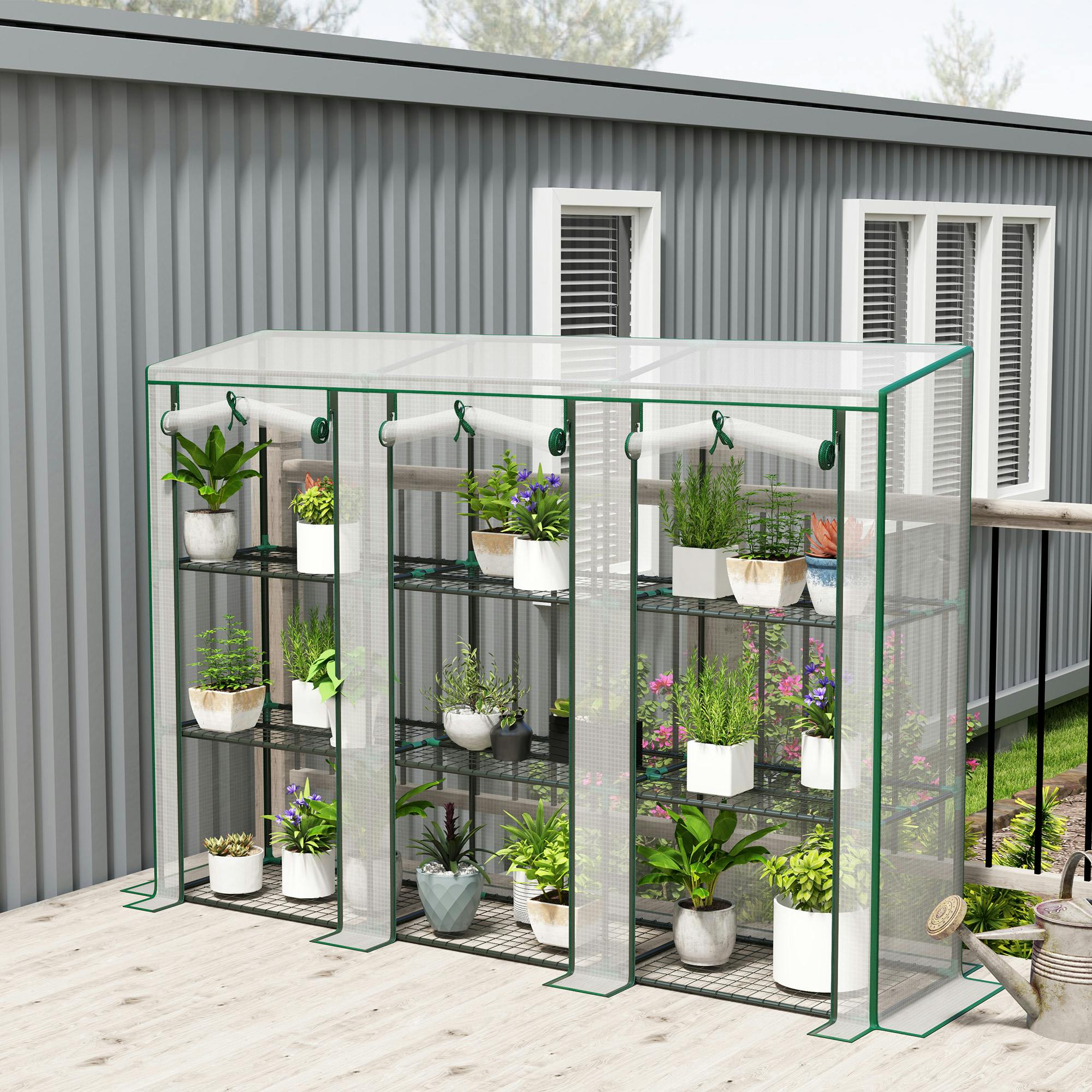 Rackhams White 3 Tier Lean-To Mini Greenhouse With Plastic Cover,