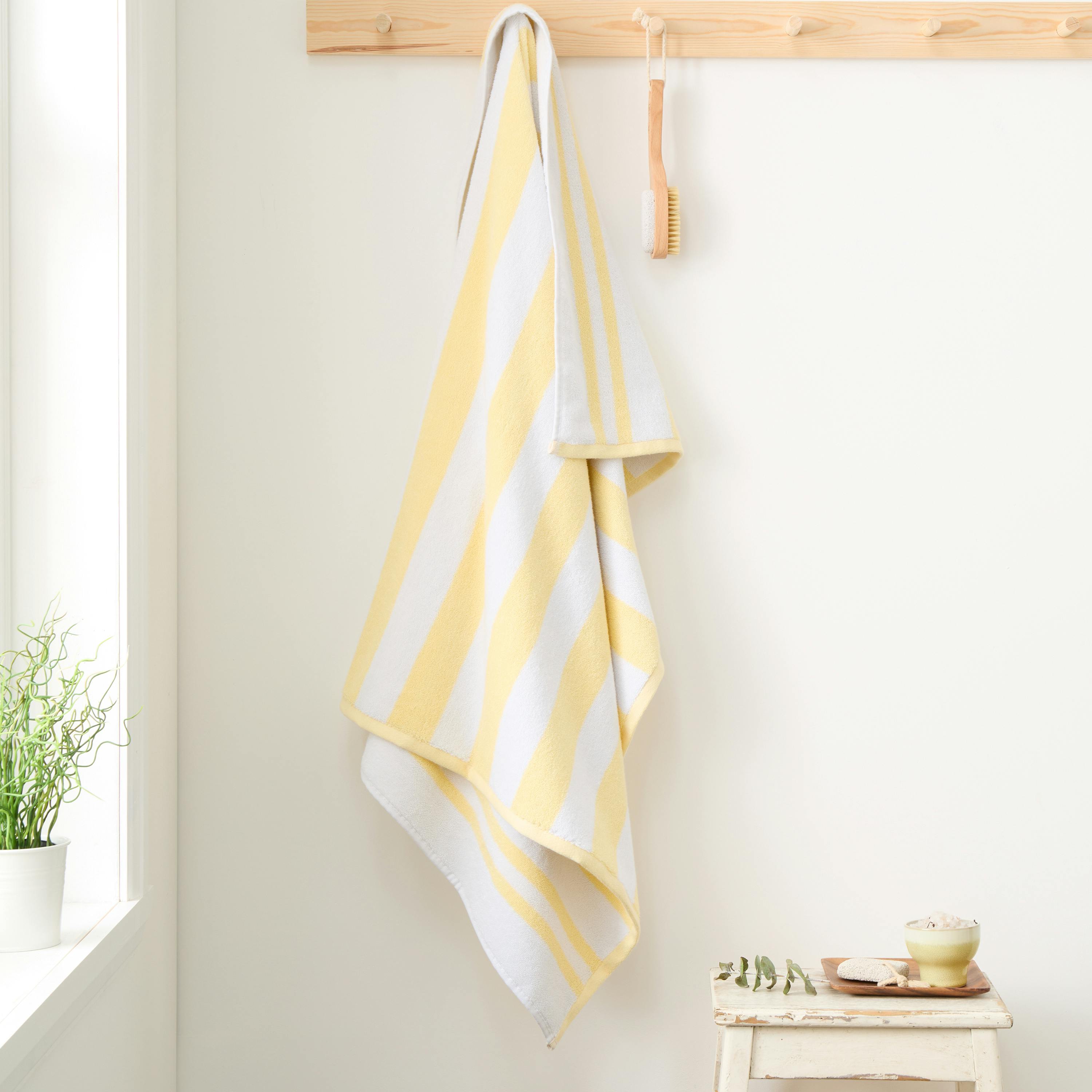 Bianca Yellow Reversible Stripe Cotton Jacquard Towel - Bath Towel