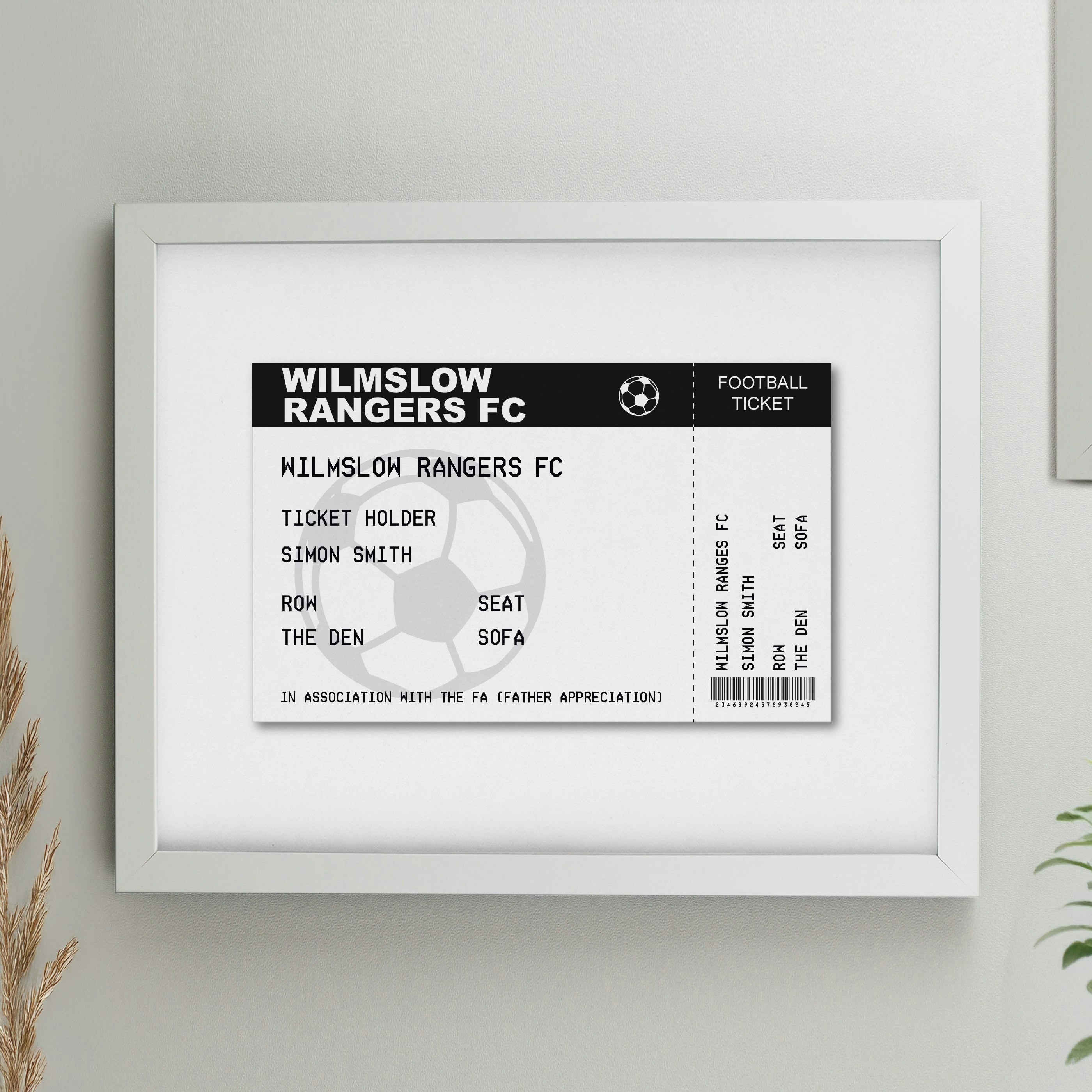 Personalised Memento Company White Personalised Football Ticket Poster Frame