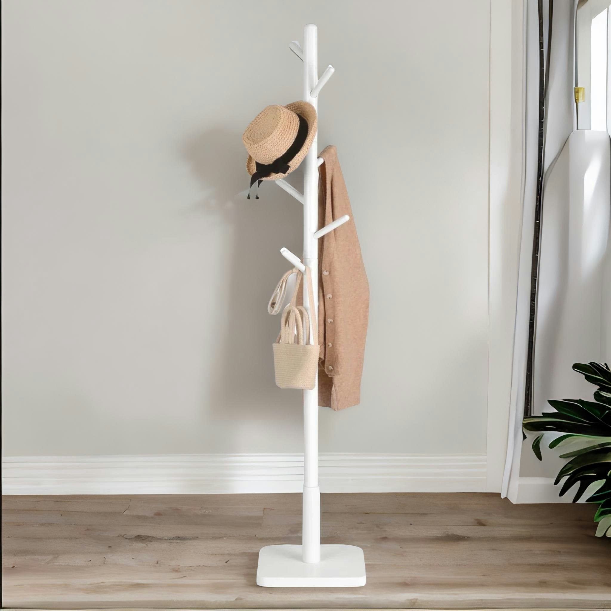 Rackhams Brown Wooden Square Base Coat Stand With 8 Hooks Natural
