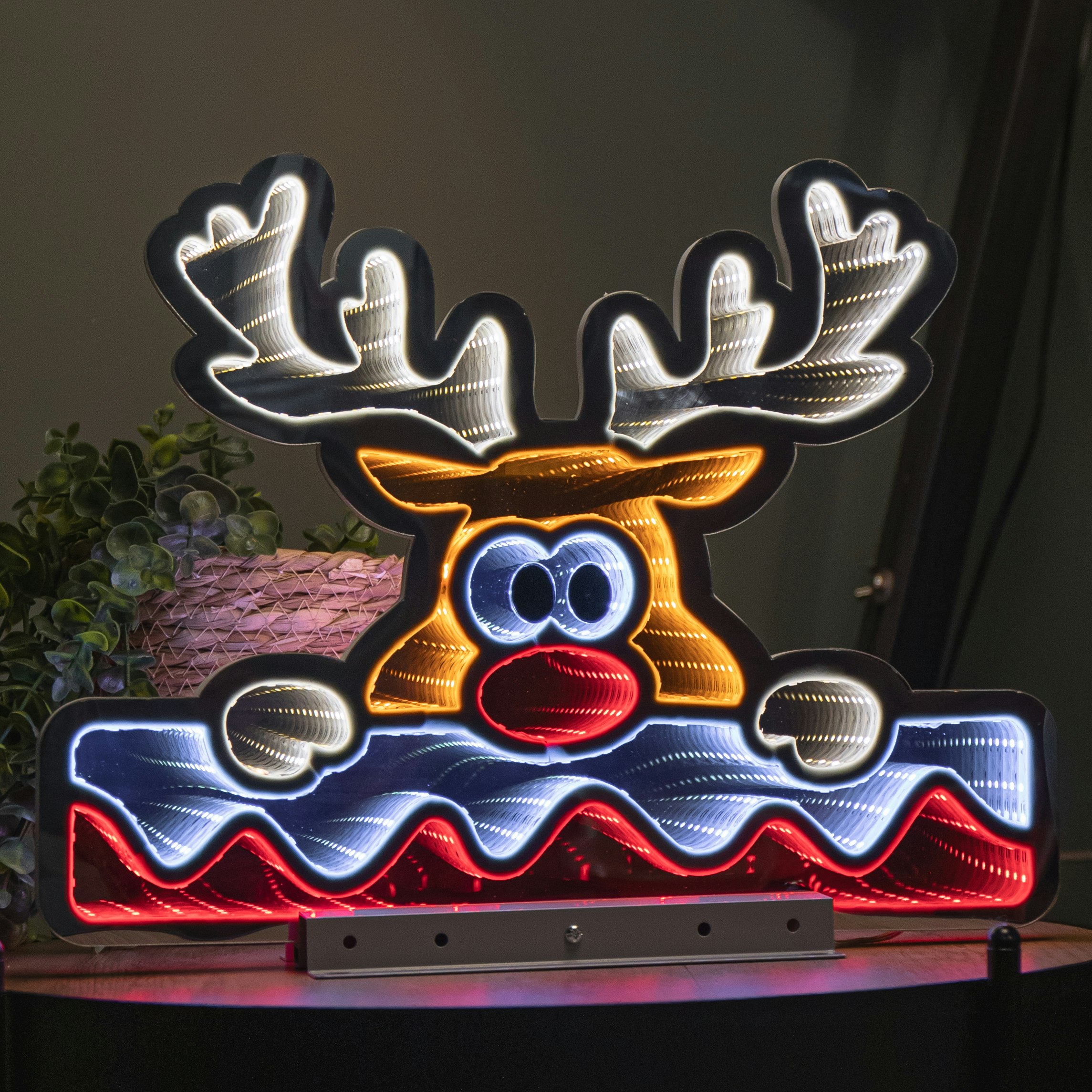 Rackhams Light 40Cm Up Christmas Deer With Snow Infinity Decoration & Leds - Image 6