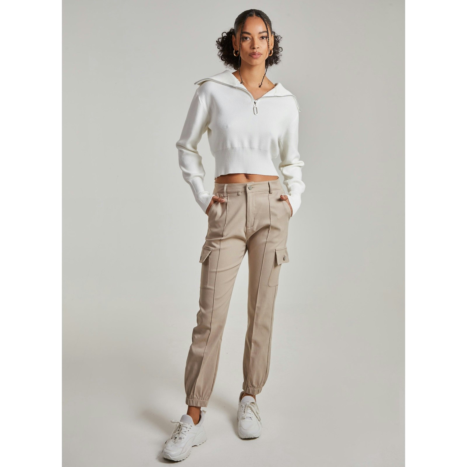 Pink Vanilla Utility Stretch Cargo Trousers - Uk 8 - Stone