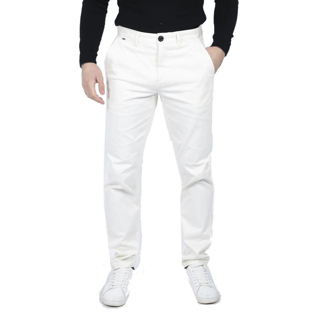 House Of Cavani Men's White Dakota - Regular Chino Jeans Trousers Stretch Classic - 36W 32L