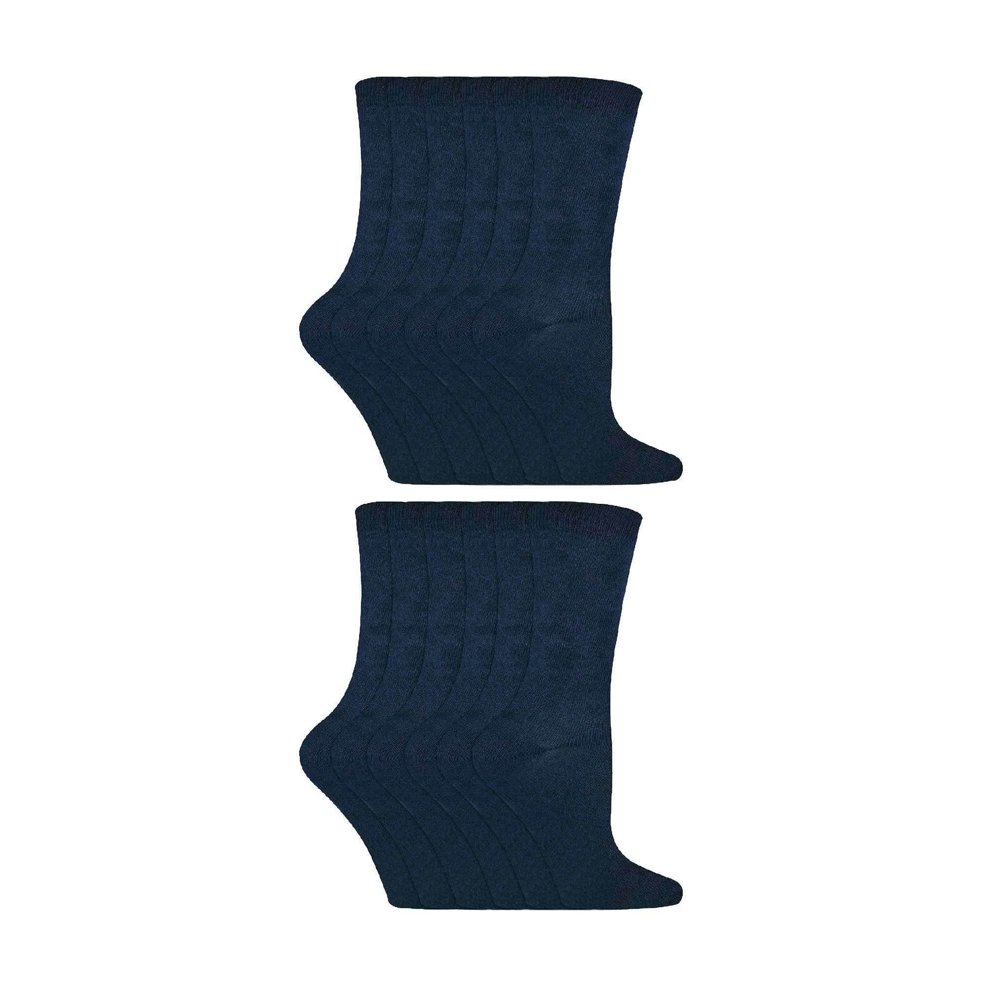 Sock Snob 12 Pair Kids Soft Cotton Colourful Casual Plain Dress Socks - 9-12 Uk - Navy