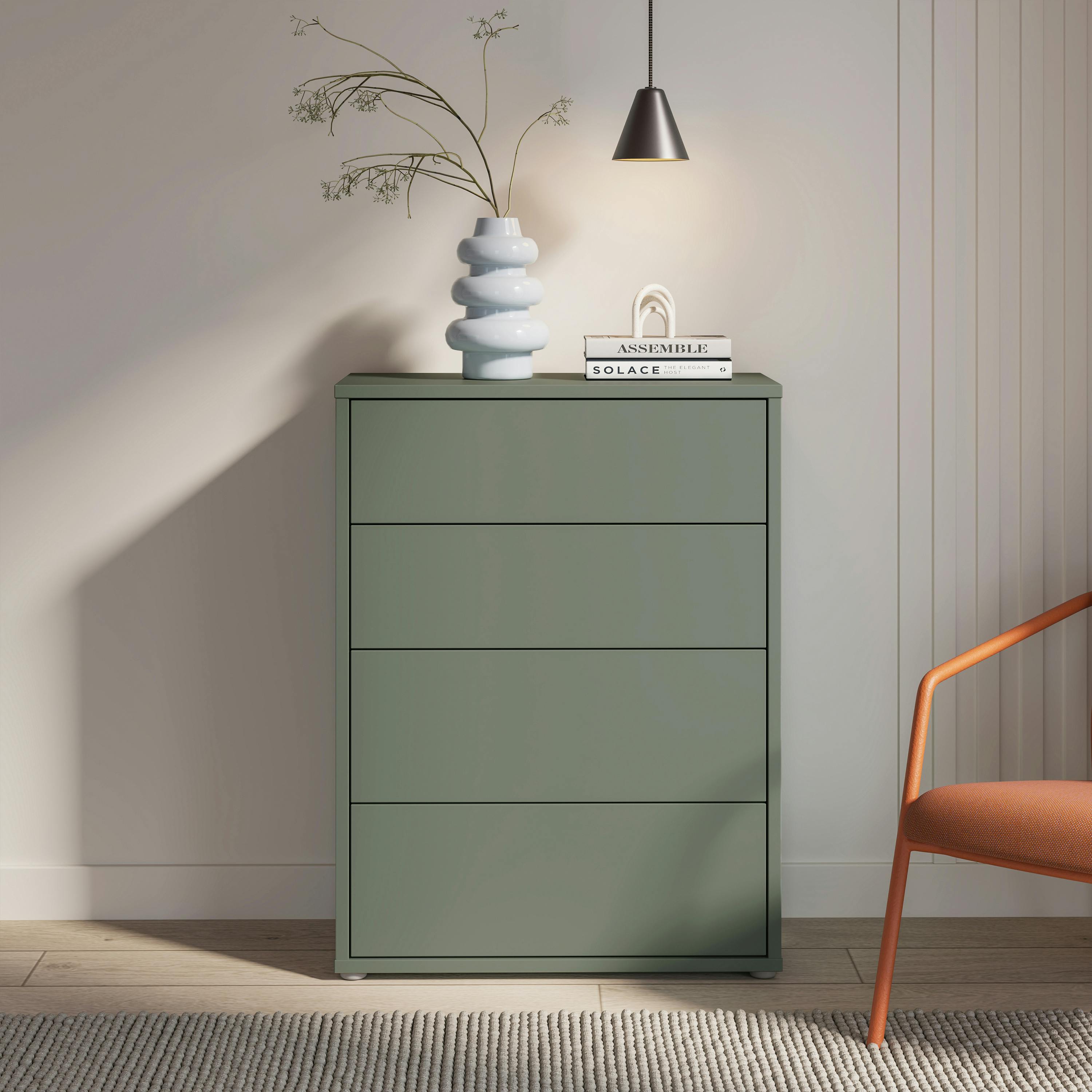 Furniture To Go Green Alice Springs 4 Drawer Chest With Push-To-Open Drawers In Sage - Standard - Sage - Manufactured Wood