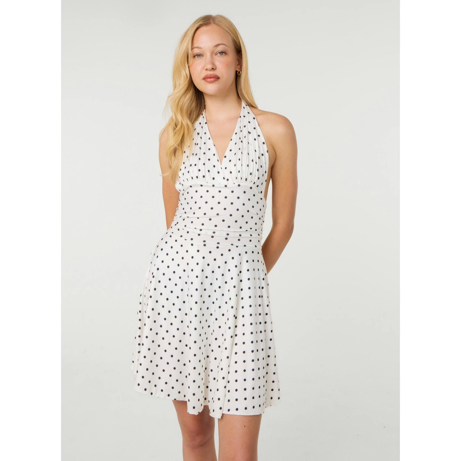 Pink Vanilla Pink/Ivory Vanilla Polka Dot Slinky Halter Neck Dress - S