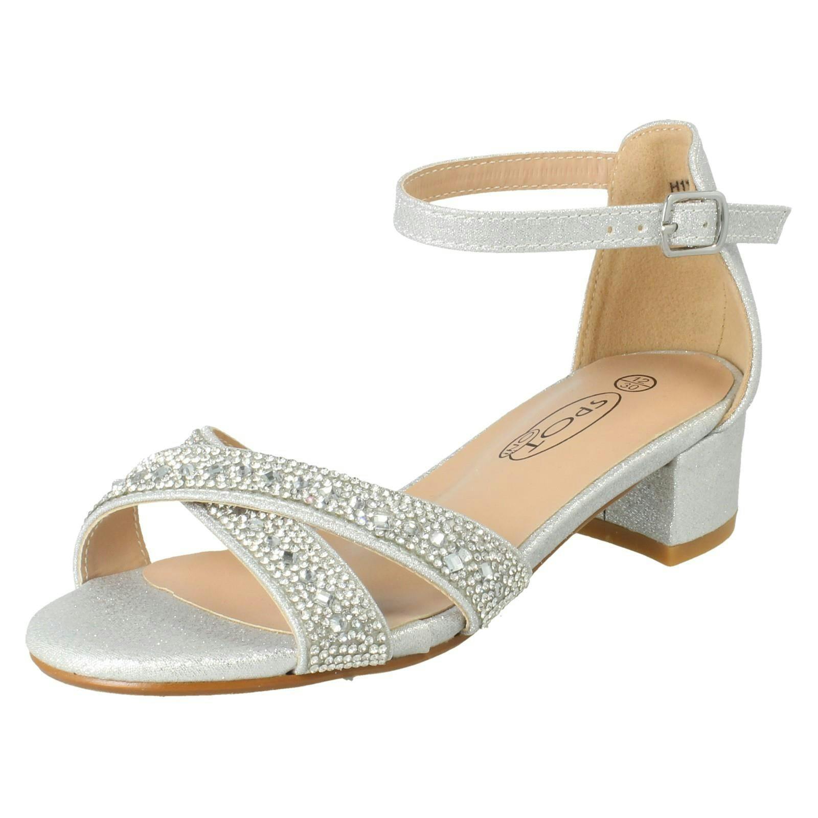 Spot On Girls Silver Small Heeled Ankle Strap Glitter Sandals H1122 - Uk 13 Child
