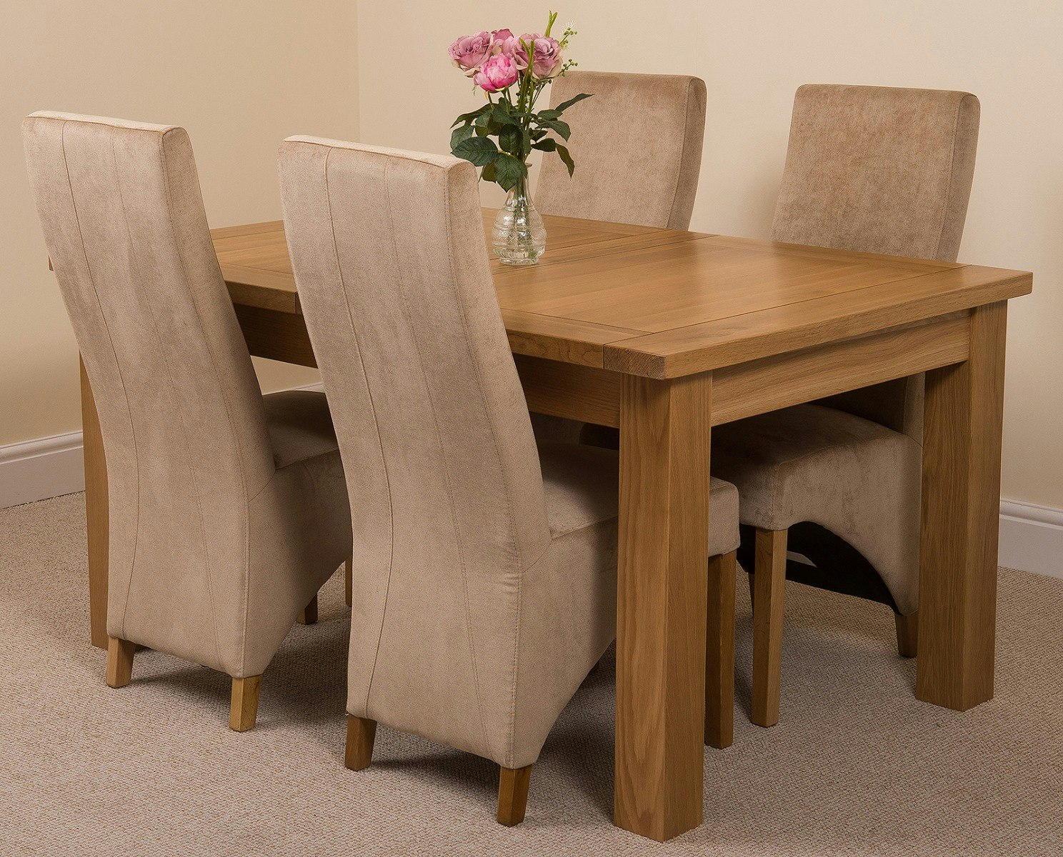 That's Furniture Beige Seattle Oak Extending Dining Table With Lola Fabric Chairs - 4 Chairs