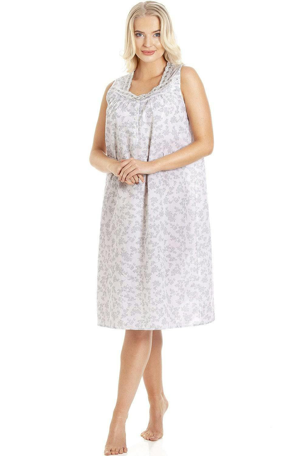 Camille Women's Grey Floral Sleeveless Nightdresses - 22-24