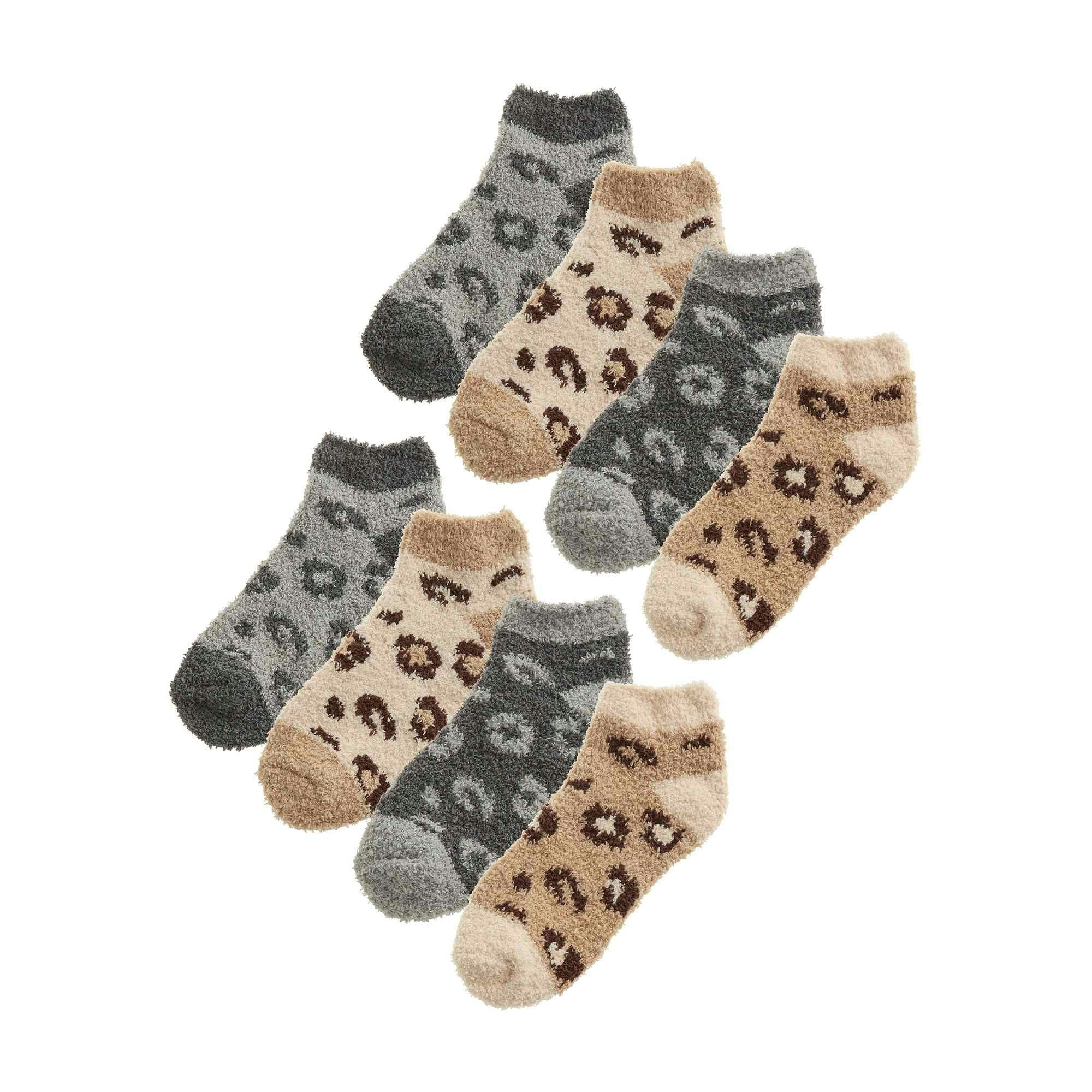 Sock Snob Women's Grey / Beige 8 Pair Multipack Fluffy Ankle Socks | Novelty Animal Print Socks For - Image 4