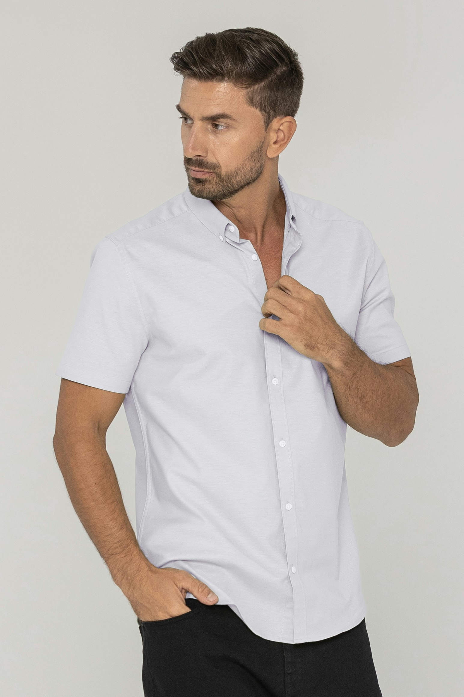 Enorsia Men's White Solid Regular Fit Short Sleeve Oxford Shirt - Uk L - Image 2
