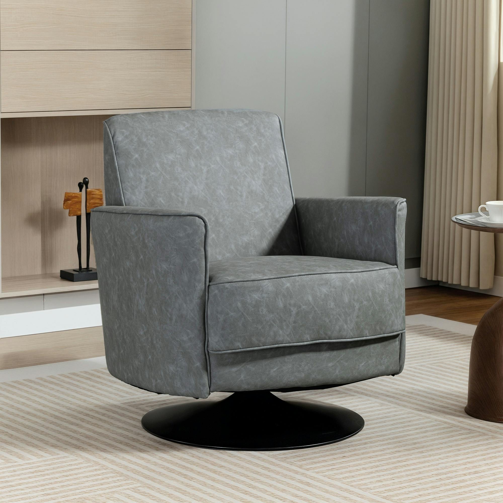 Rackhams Grey Upholstered Pu Leather Armchair For Living Room - 75W X 82D X 85H Cm