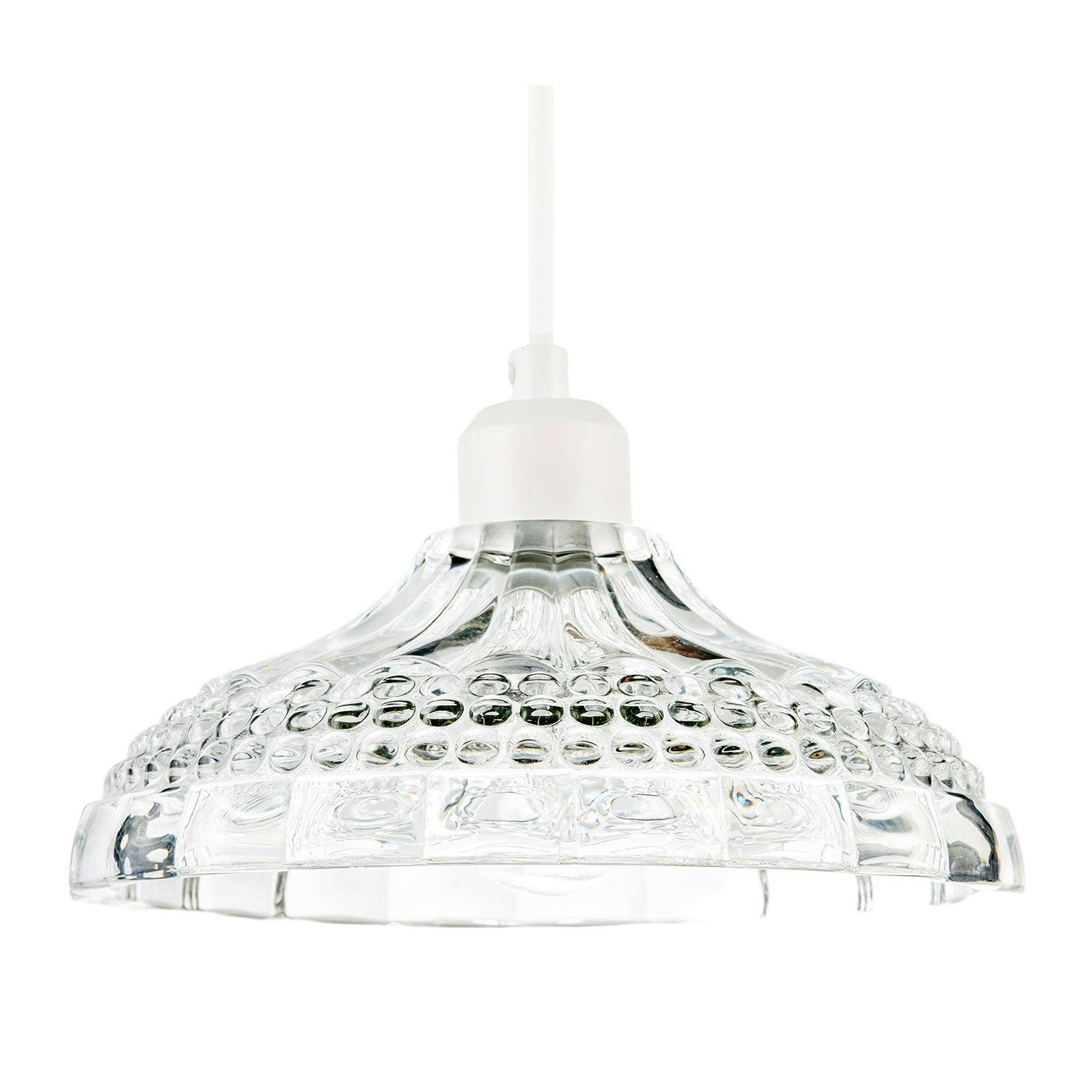 Happy Homewares Light Modern Clear Textured Glass Dome Pendant Shade With Bubble Decor
