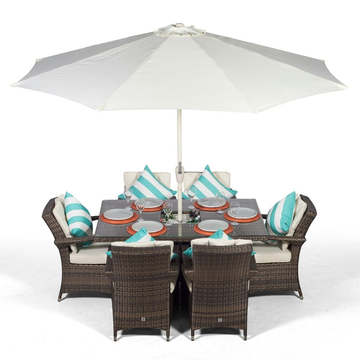 Rackhams Brown Arizona Rectangular 6 Seater Patio Dining Set With Ice Bucket Drinks Cooler - 1