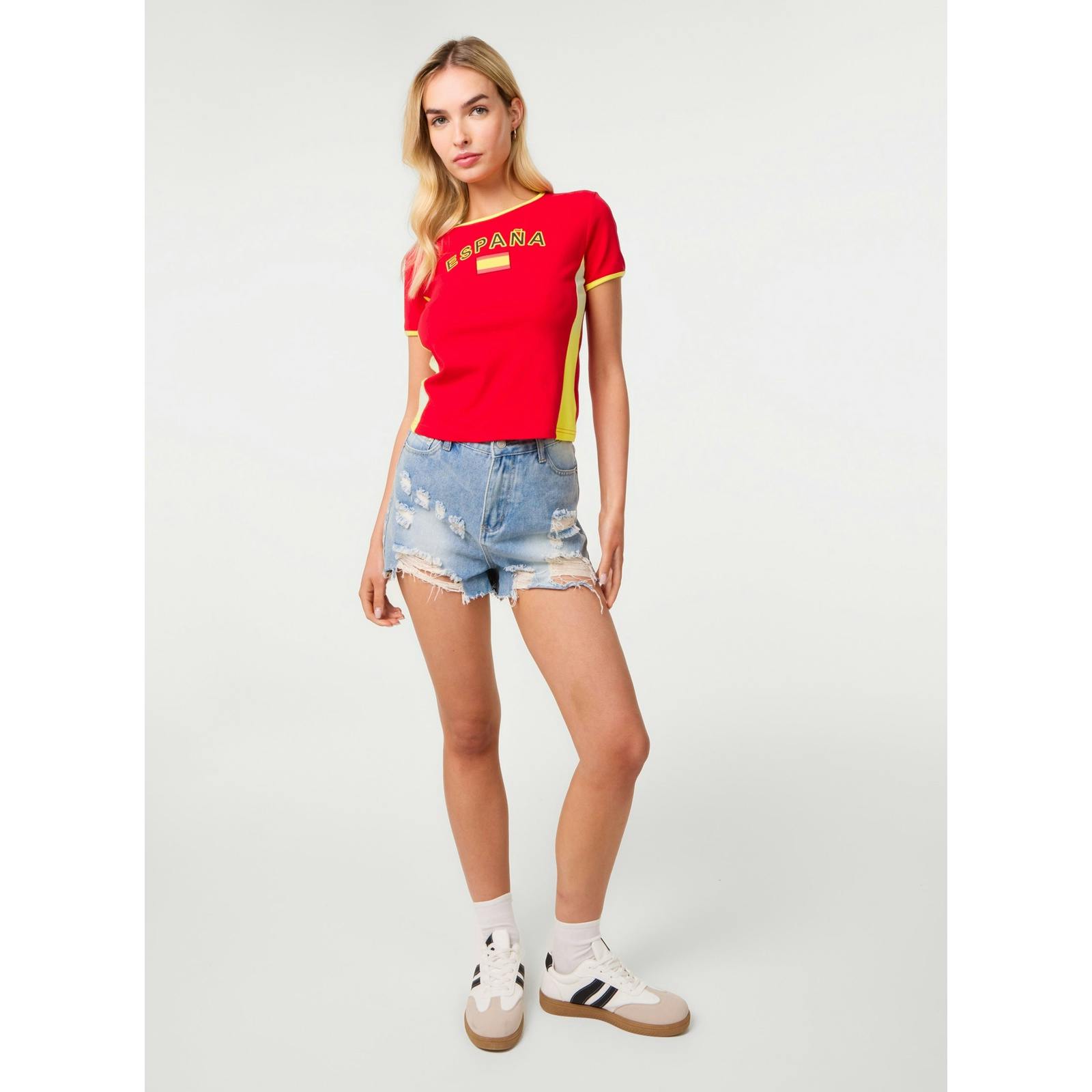 Pink Vanilla Pink/Red Vanilla Espana Embellished Football T-Shirt - M-L