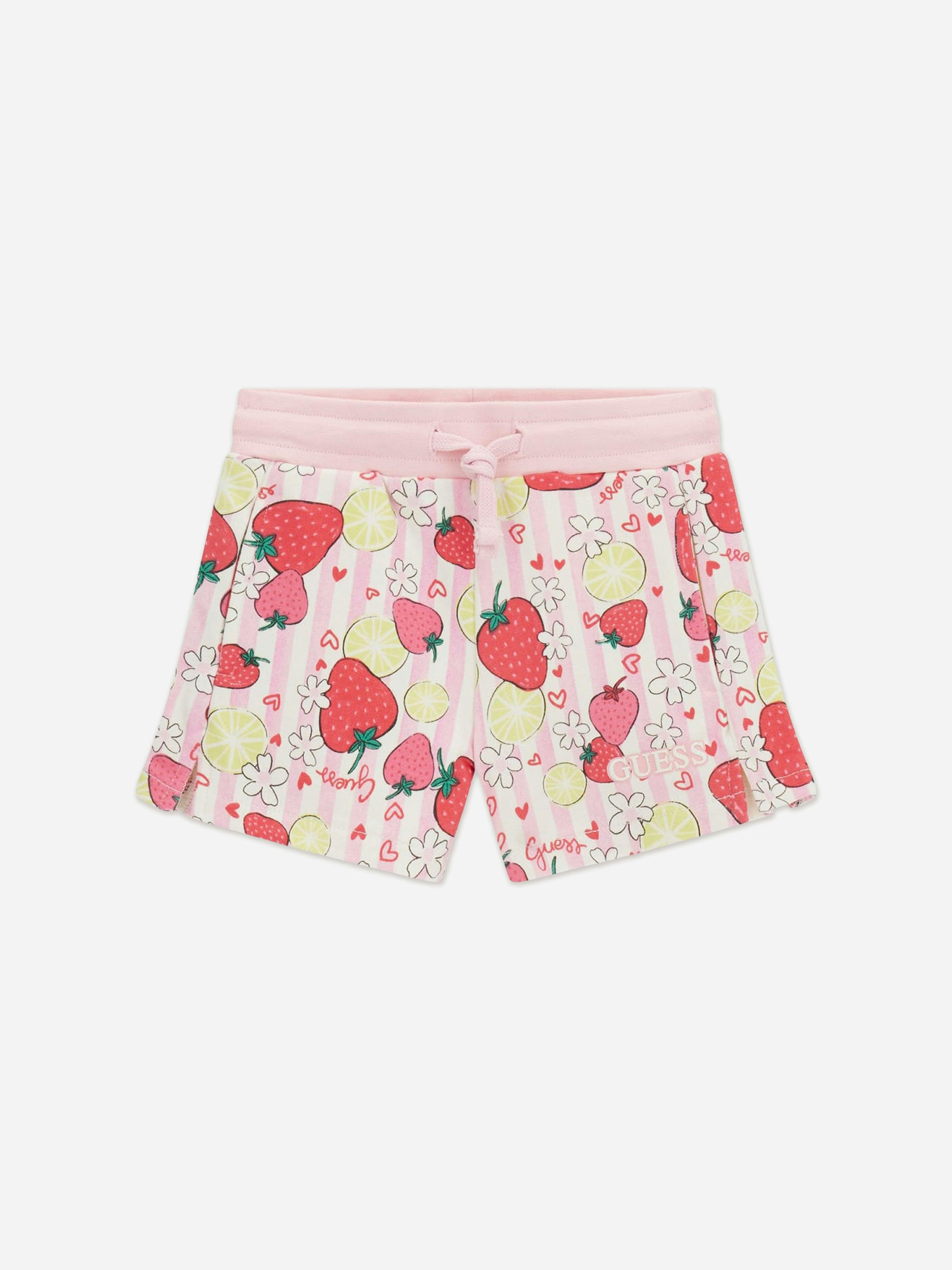 Guess Girls Pink Strawberry Shorts In - 4 Yrs