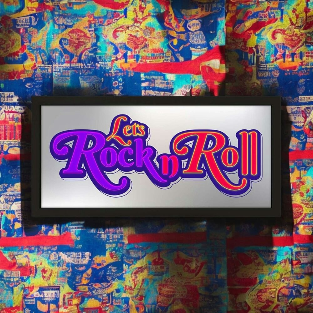 Rackhams Black Framed Wall Art Print - Let’s Rock N Roll Neon Guitar Design