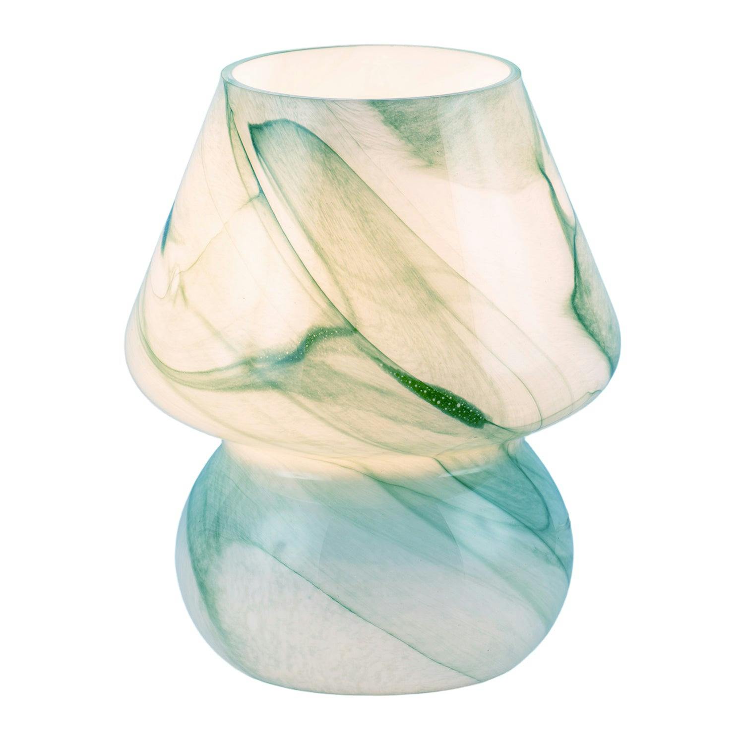 Happy Homewares Blue Modern Mini Mushroom Glass Table Lamp With Teal Effect Pattern