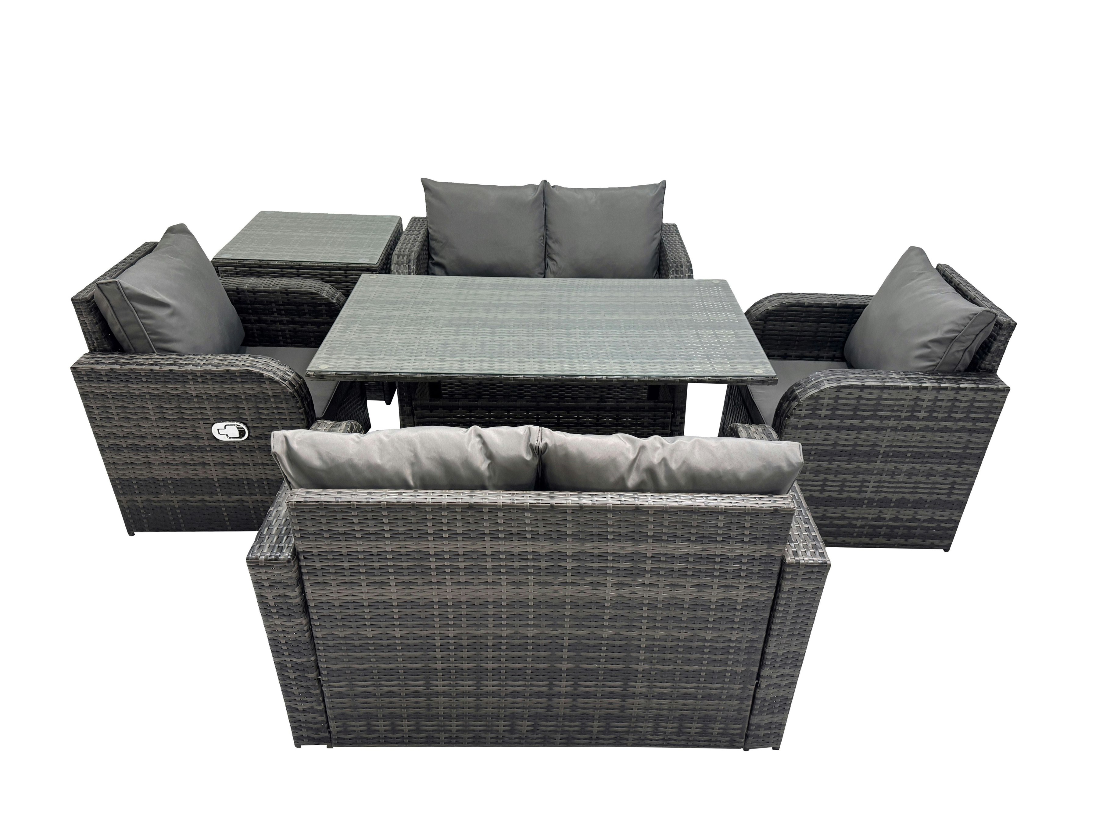 Rackhams Dark/Grey 6 Seat Outdoor Wicker Pe Rattan Garden Furniture Set Dining Table Sofa Sets With Side Table Mixed