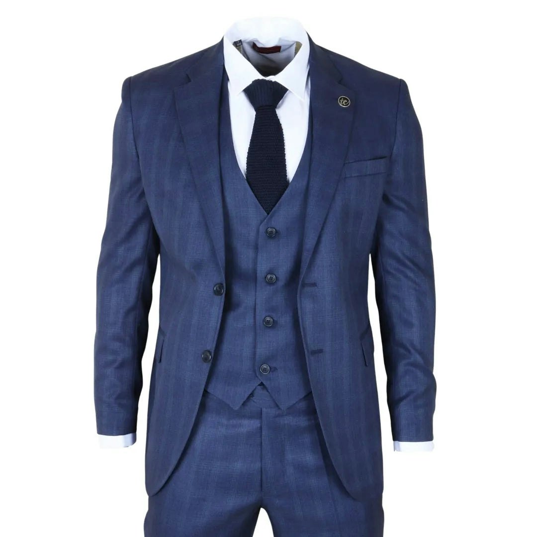 Truclothing Men's Blue Im31 - 3 Piece Prince Of Wales Check Suit - 46" Jacket 40" Trousers