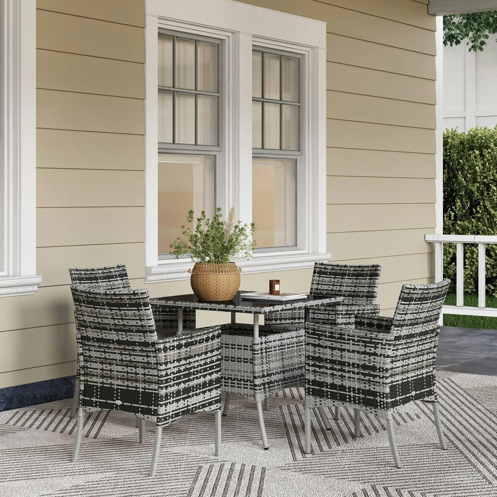 Rackhams Grey Rattan Outdoor Dining Table And Chairs For 4, Mixed - Steel, Pe Rattan