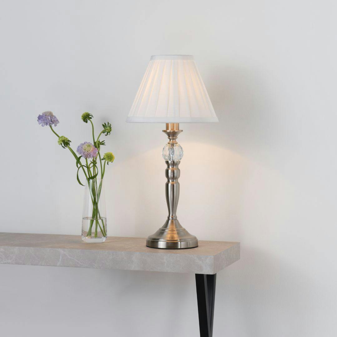 Pagazzi Lighting White Edwina Satin Chrome Touch Table Lamp