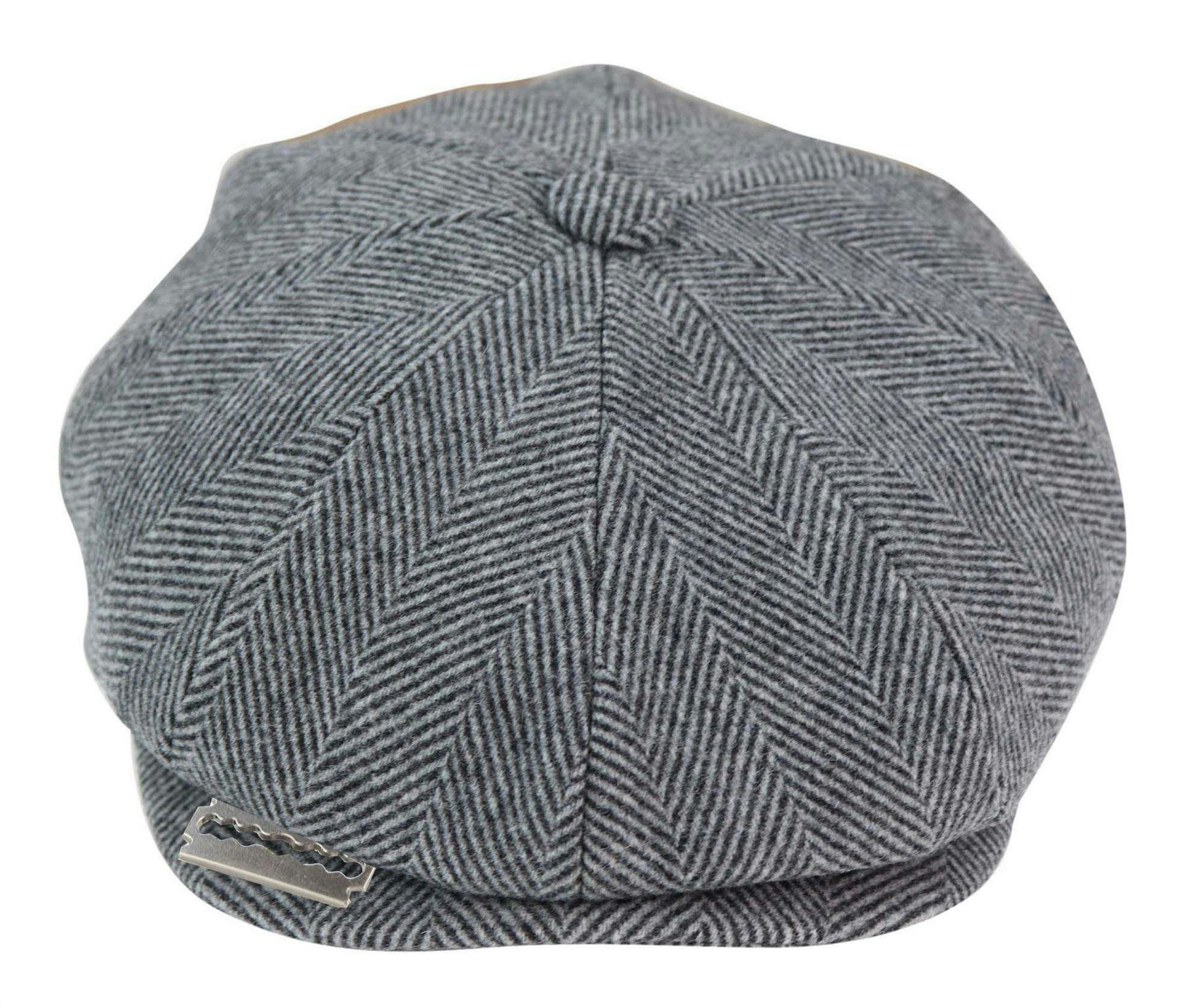 Truclothing Men's Grey Peaky Blinders Tweed Gatsby Flat Baker Hat With Razor Blade - S