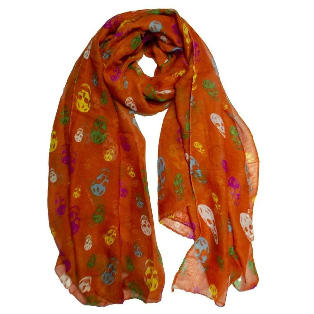 Love Emvy Orange Colourful Skulls Lightweight Scarf