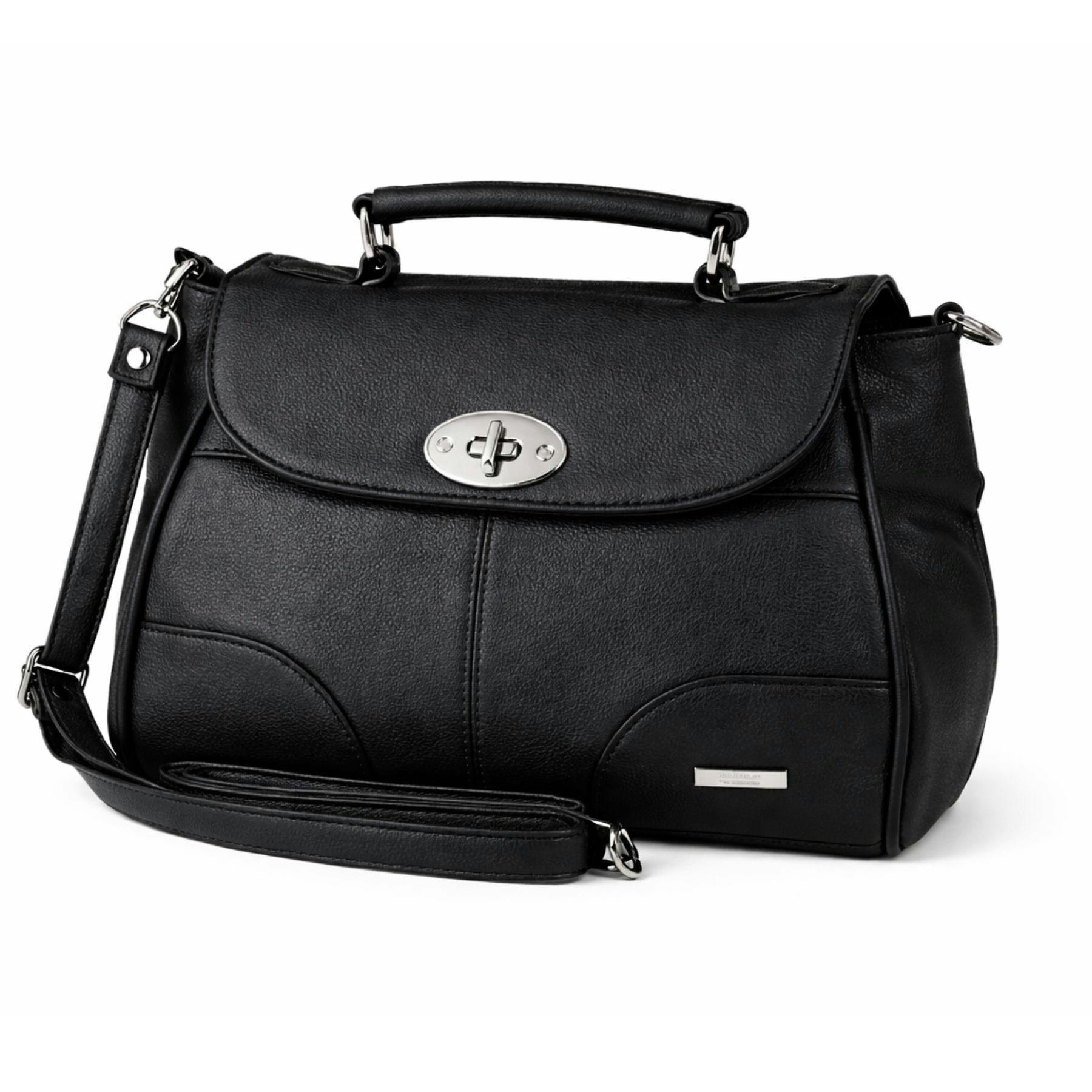 Lorenz Black Triple Zip Flapover Crossbody Shoulder Bag