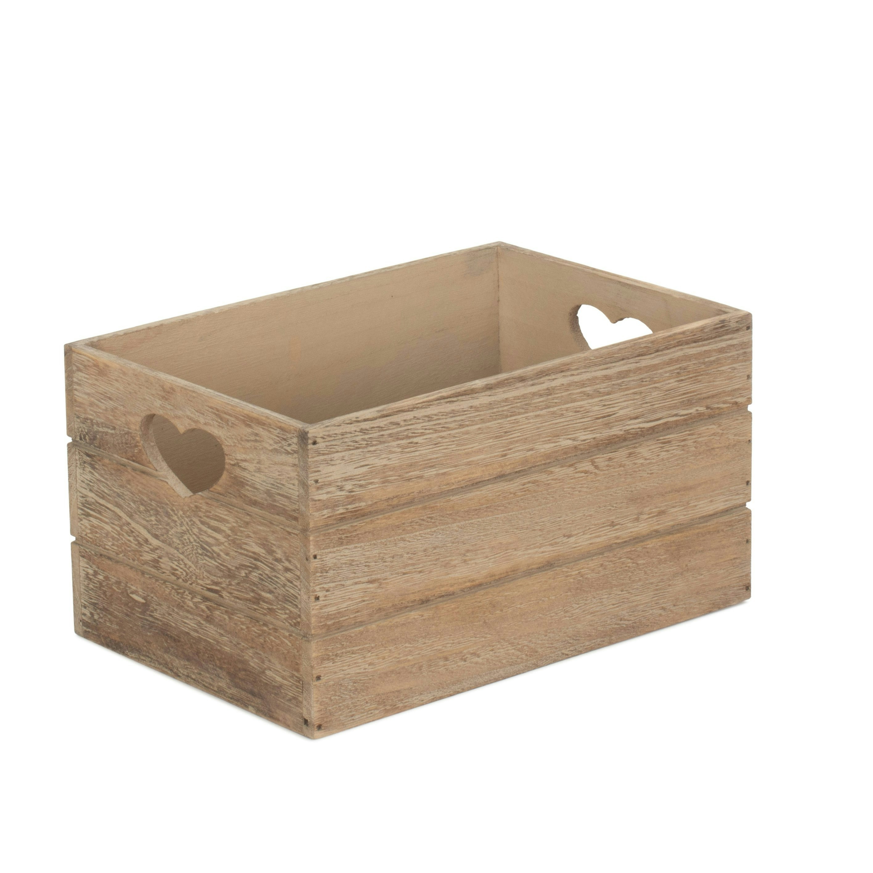 Red Hamper Oak Effect Heart Cut Handle Wooden Storage Crate - Small