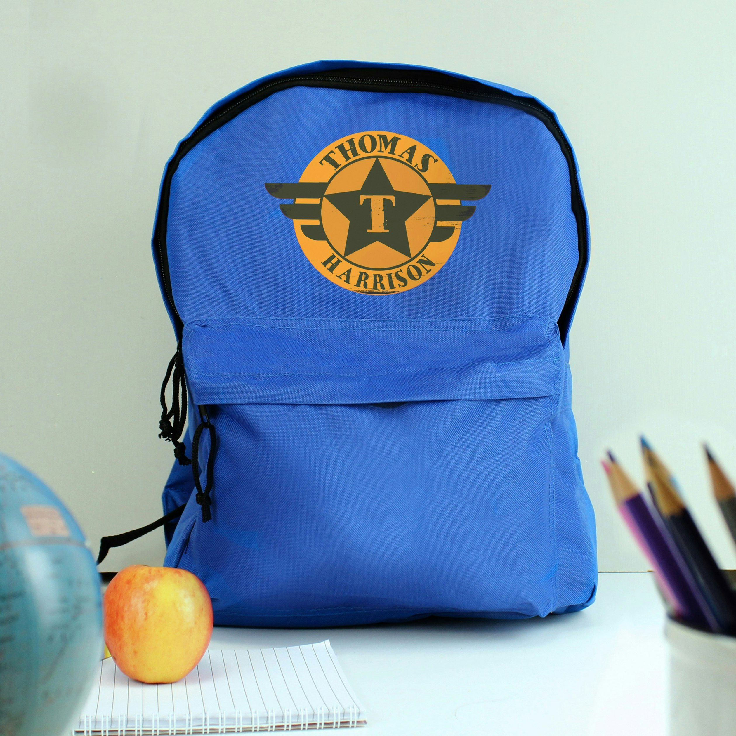 Personalised Memento Company Blue Personalised Badge Backpack