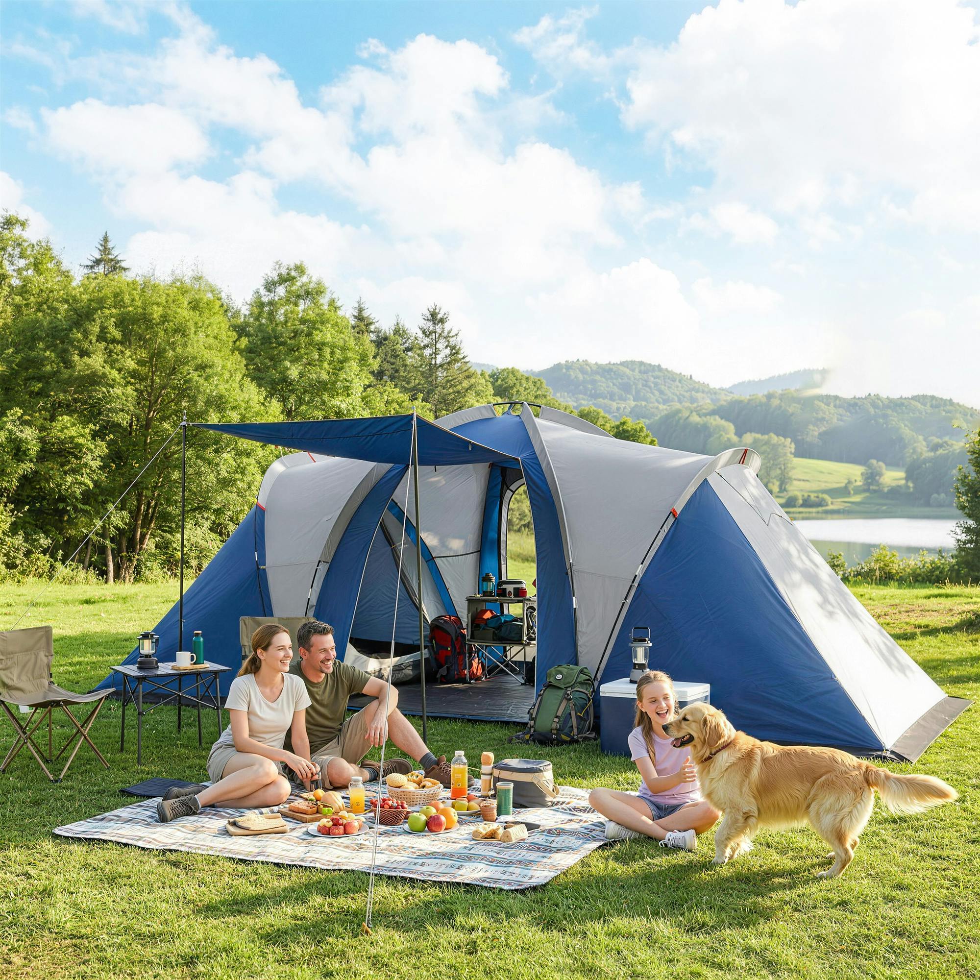 Outsunny Blue Family Camping Tent 3000Mm Waterproof 8-12 Person - Navy