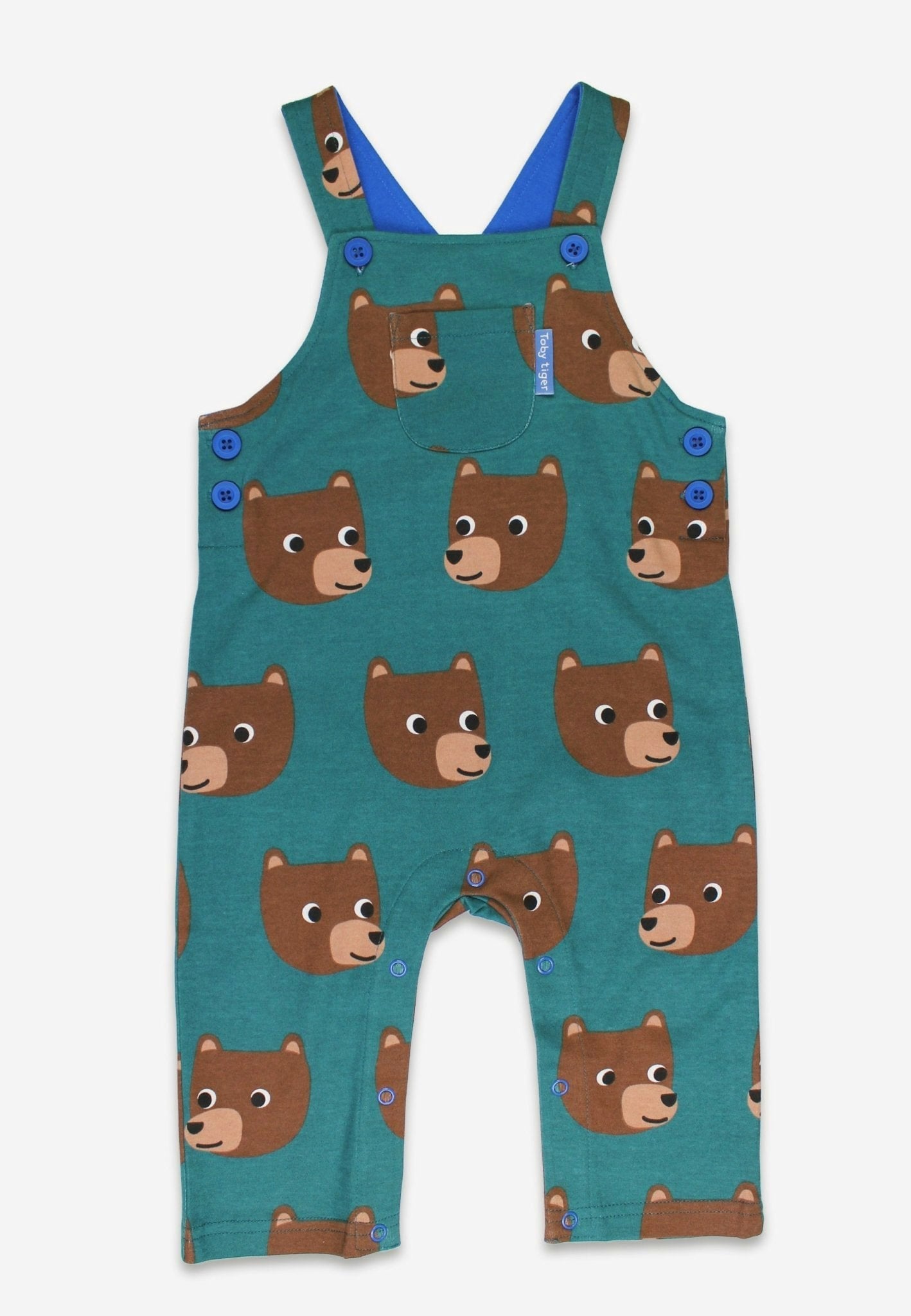 Toby Tiger Brown Organic Bear Print Dungarees - 2-3Y / 98Cm